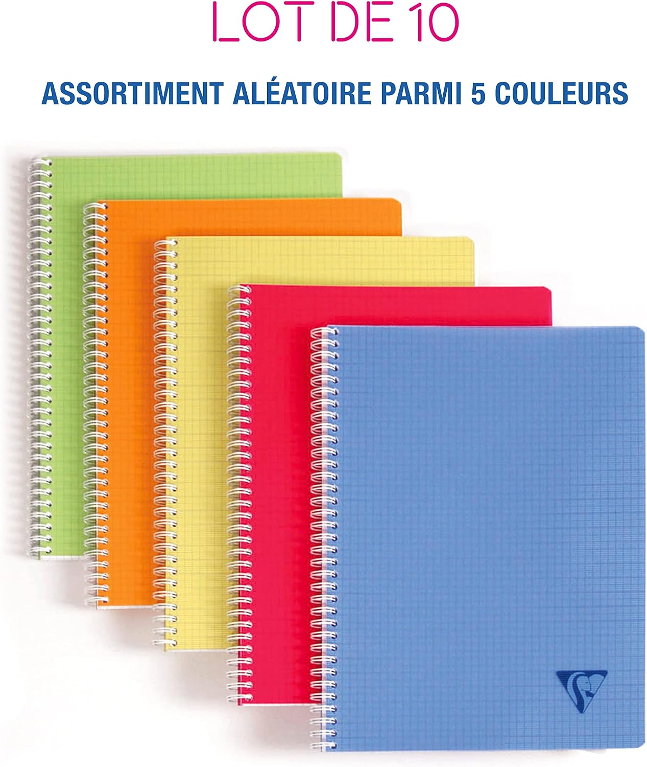 Detalle 2 de Clairefontaine 328325C Collection Linicolor Fresh – Cahiers à Spirale 24x32 cm, lot de 10, couverture polypro translucide