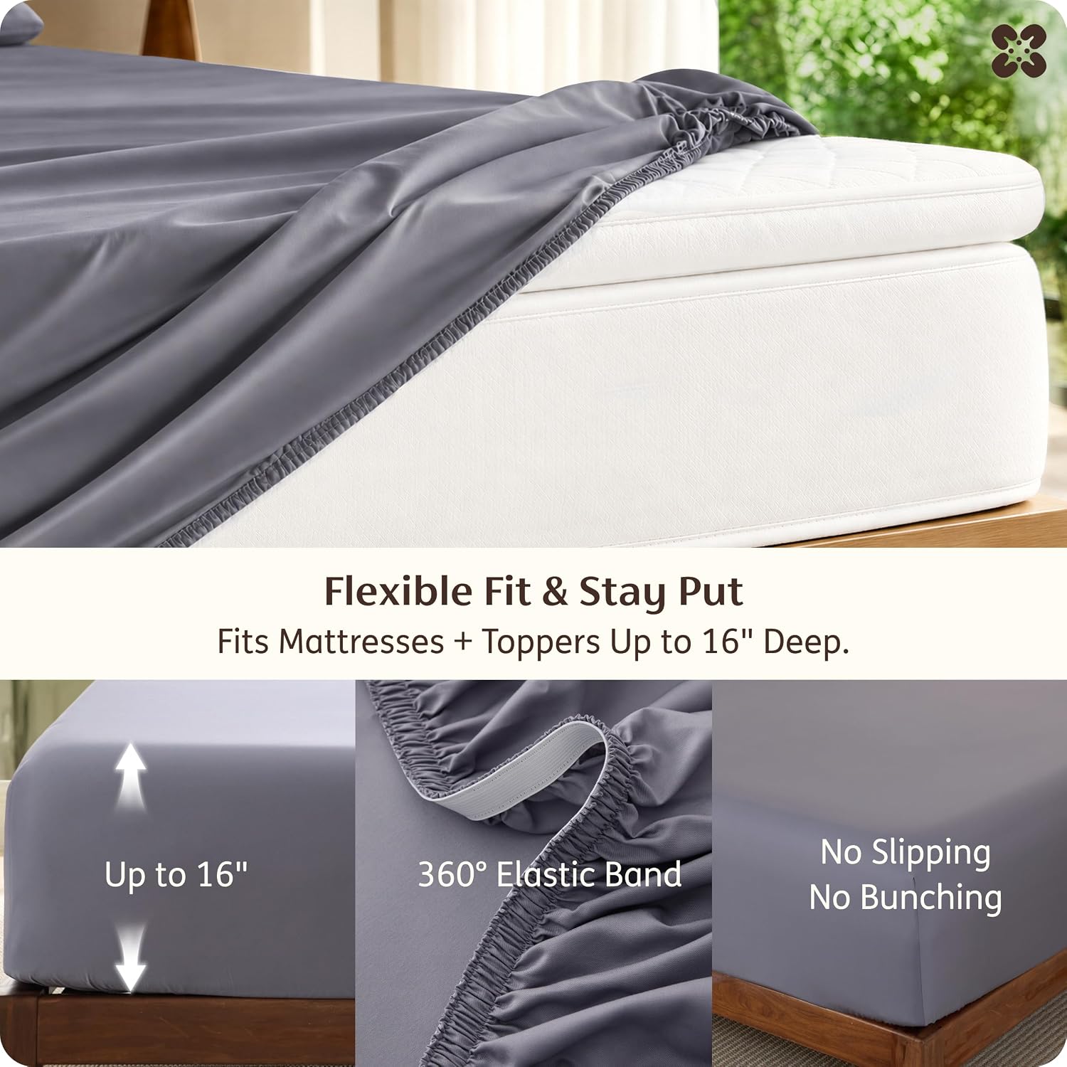 Detalle 1 de Bedsure King Size Bamboo Rayon Sheet Set, 4-Piece, Dark Grey