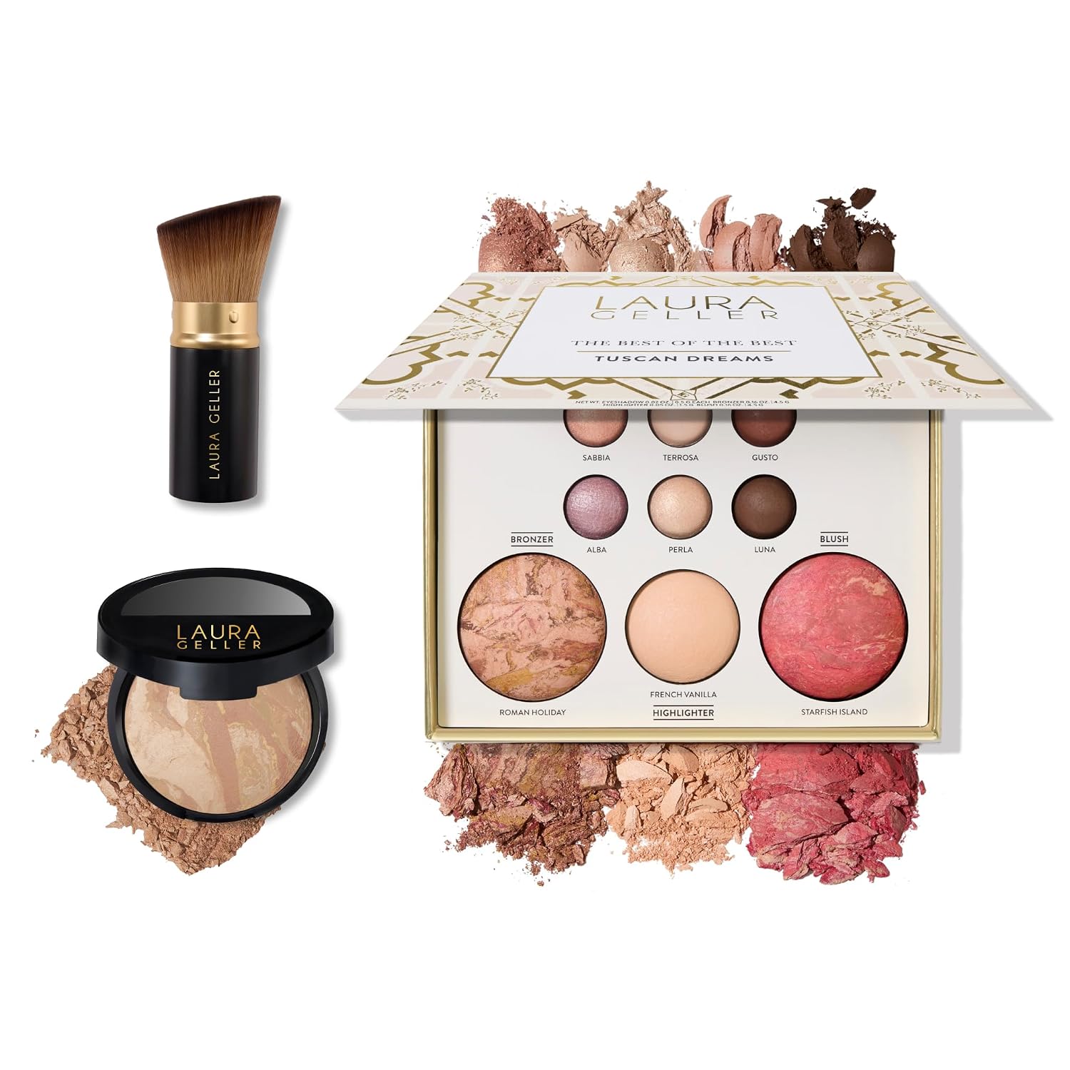 Detalle de LAURA GELLER NEW YORK Baked Starter Kit: Baked Balance-n-Brighten, Best of the Best Tuscan Dreams Face Palette & Retractable Angled Kabuki Brush