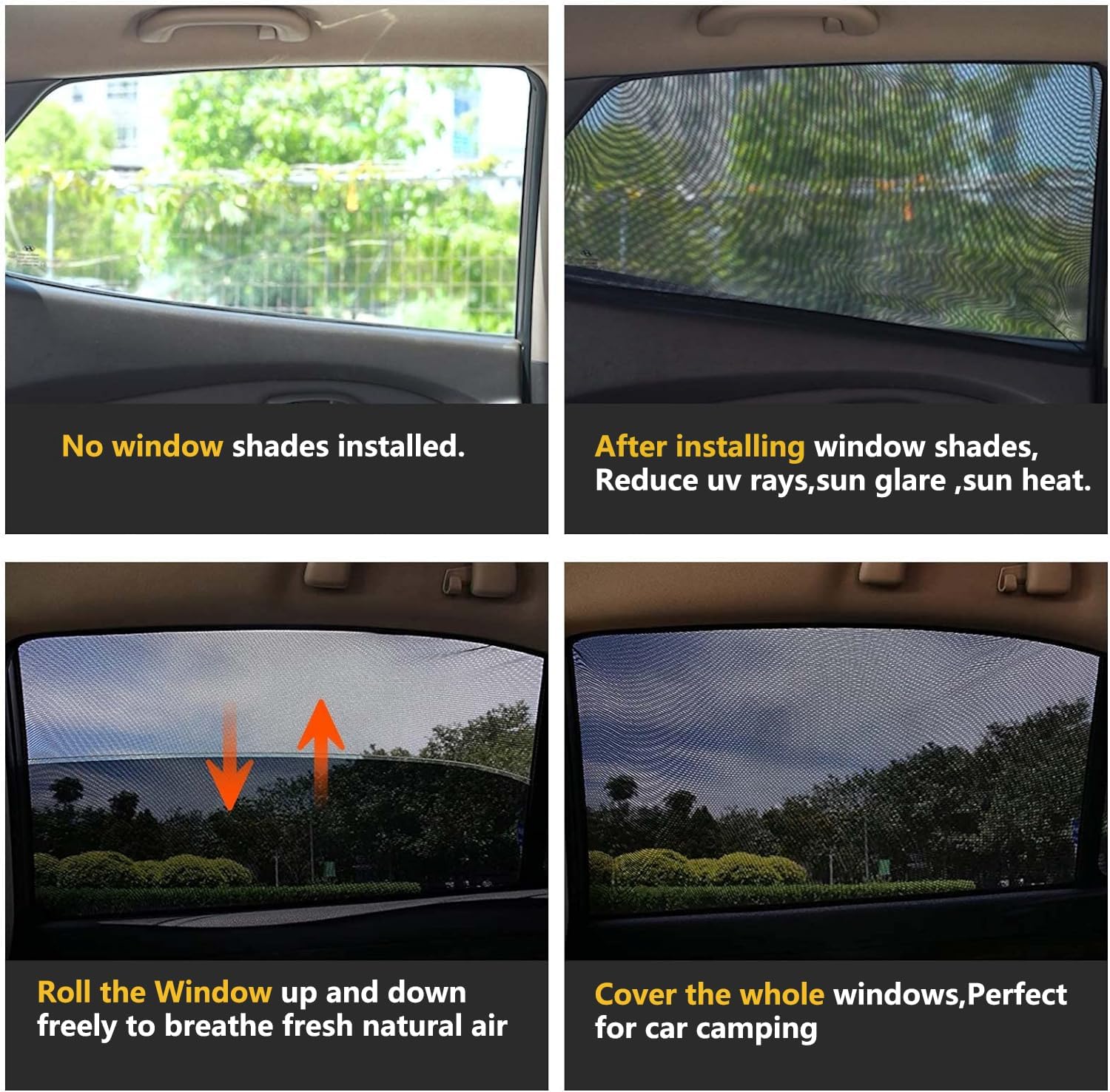 Thumbnail 1 de Yayalovehomee Car Rear Side Window Shades – 2 Pack breathable mesh sun shades for camping, fits 96% of cars