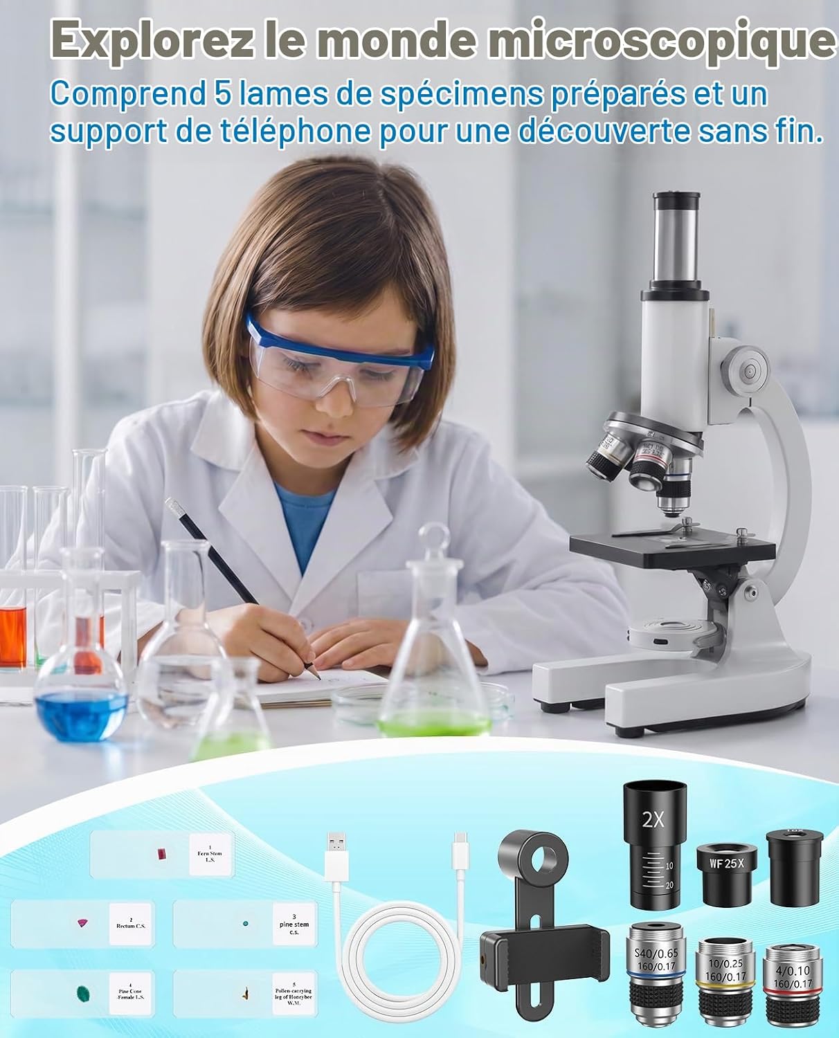 Detalle de MAXLAPTER EMKJ-6F9-7806-A microscoop 40x–2000x met ledlicht en koffer