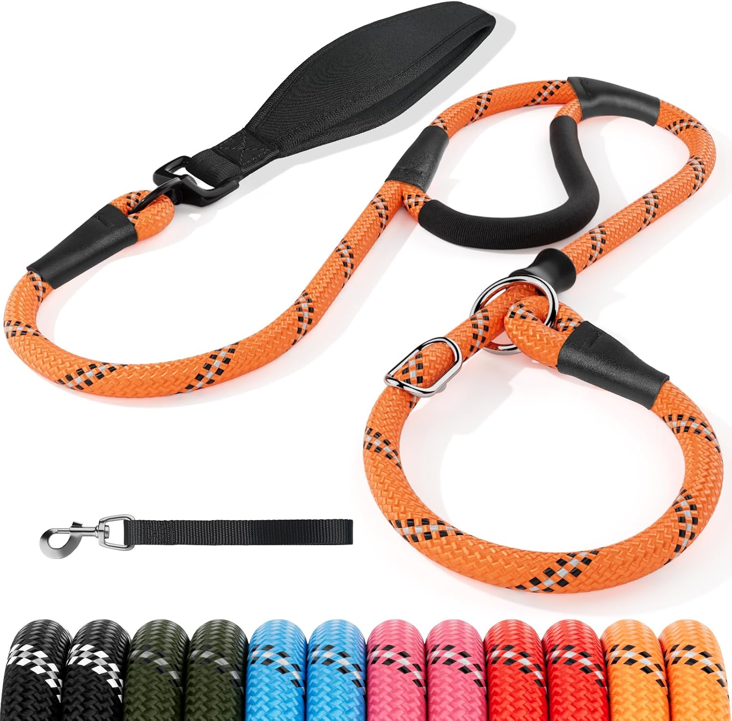 Detalle de Kdsvakd Slip Lead for Dogs with Double Handles – No Pull Training Leash (13mm, 1.8m), Orange