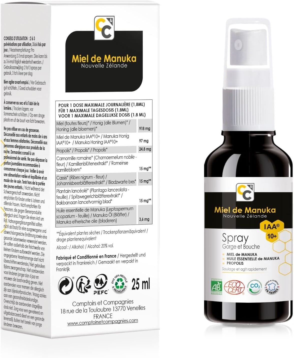 Thumbnail 1 de Comptoirs et Compagnies Bio-Mundspray mit Manuka Honig IAA15+ (MGO 300) – Bio-Hals- und Mundspray