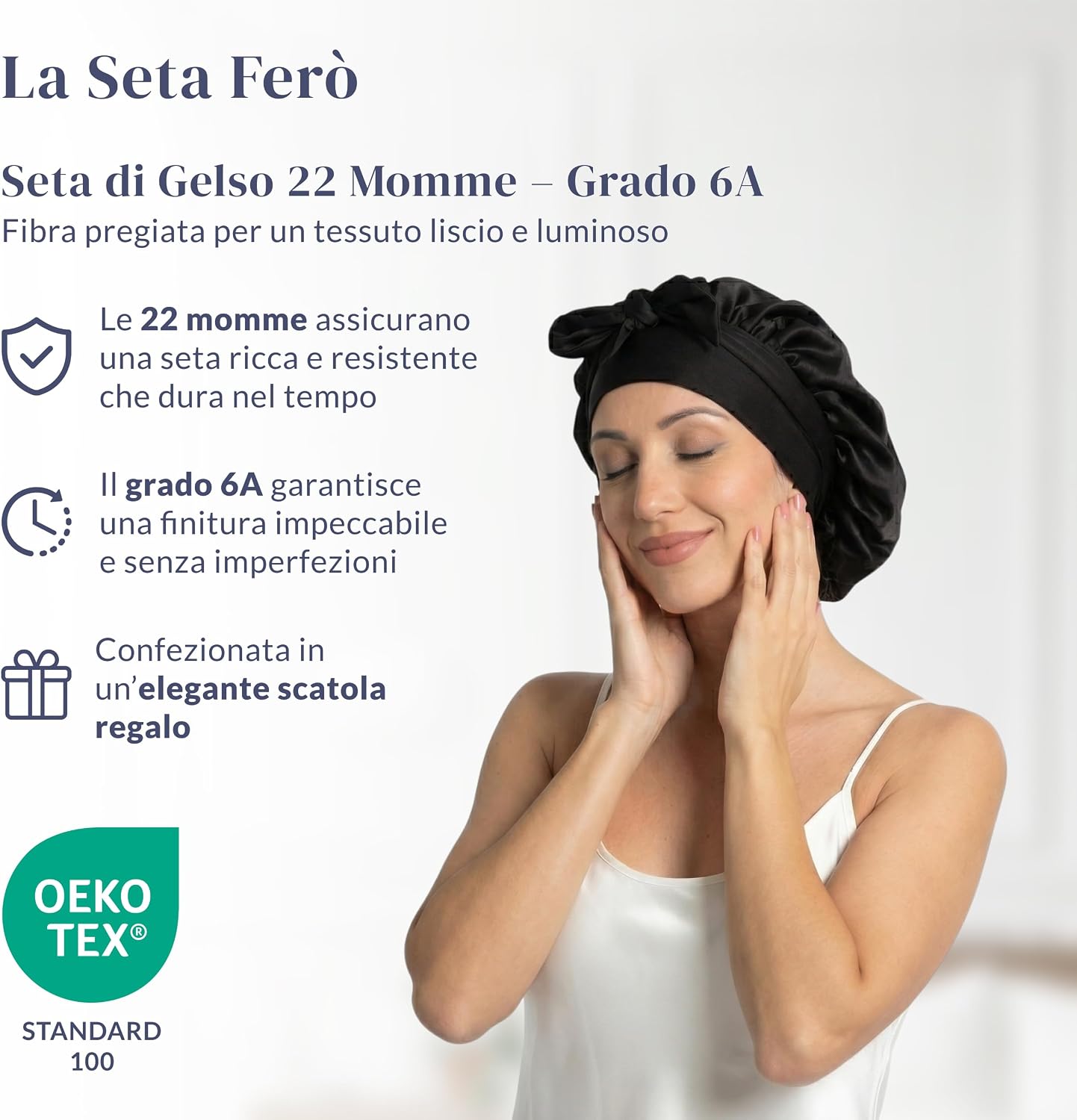 Thumbnail 3 de Ferò Cuffia Seta Capelli Notte 22 Momme 100% Gelso di Lusso, Regolabile, Nero