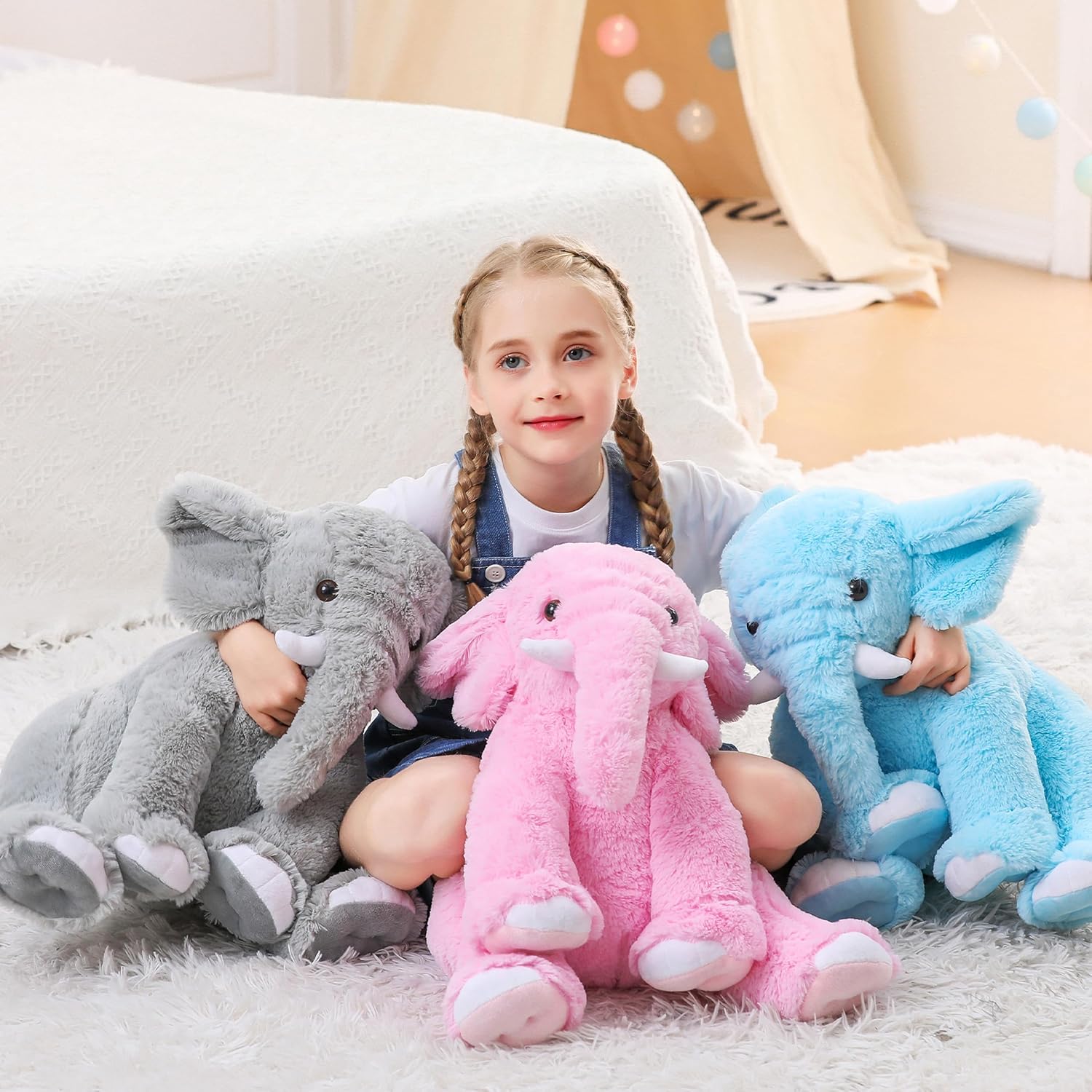 Detalle 2 de JellyMallow Weighted Elephant Plushie (5 lbs, 16 in) – Pink Large Comfort Cuddle Pillow