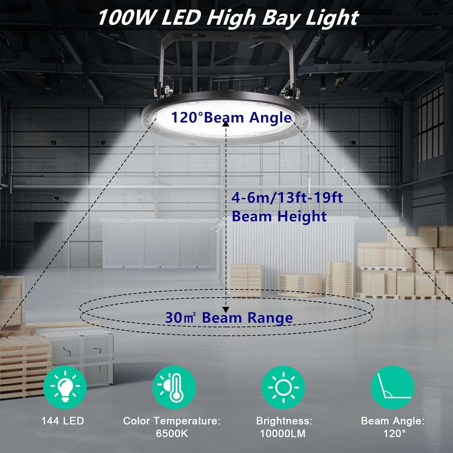 Detalle 2 de JBdusn UFO-led-highbaylamp 100 W, 10.000 lm, IP65 en 6.500 K