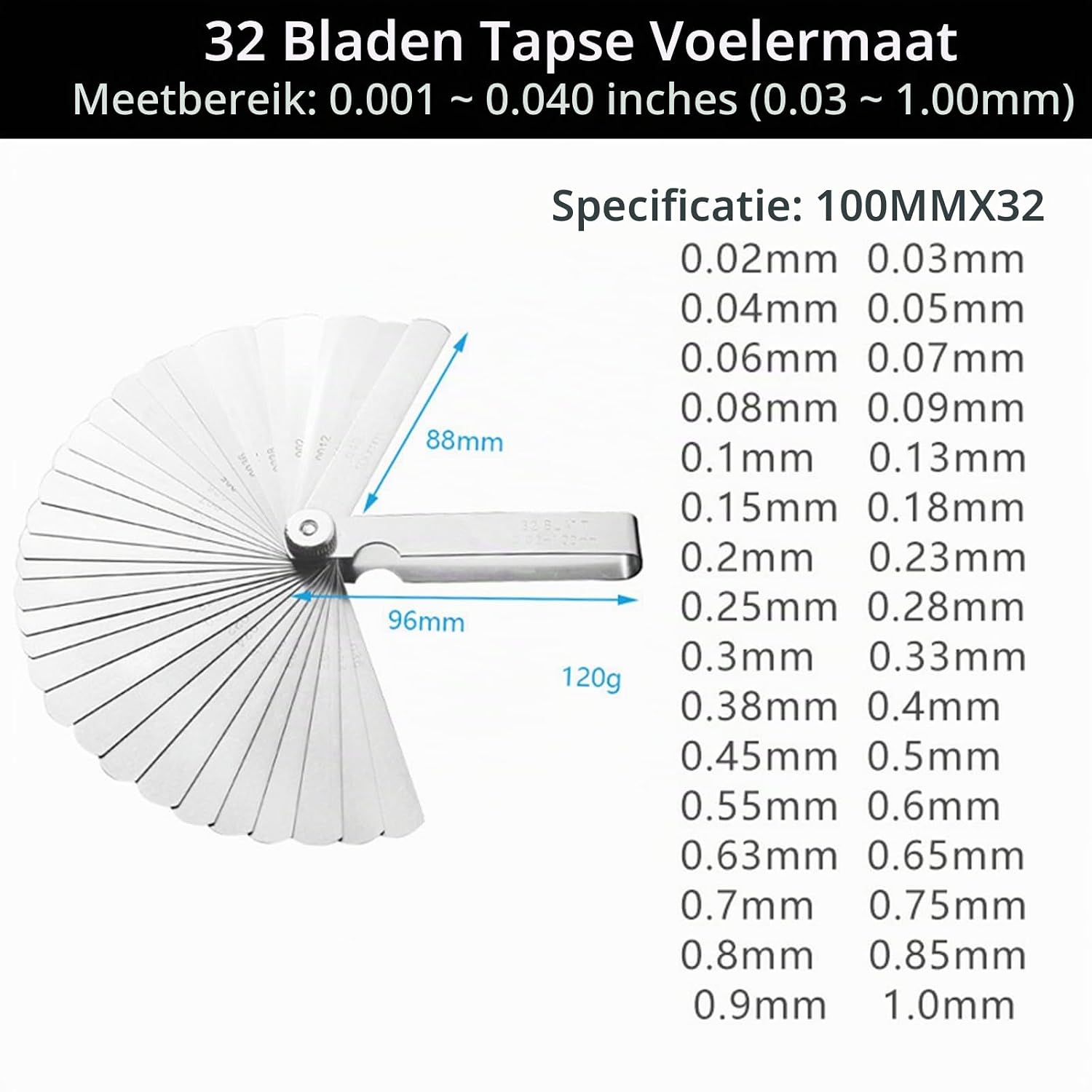 Thumbnail 1 de ZORVENIX voelermatenset met 32 bladen, metrische en inch-markeringen