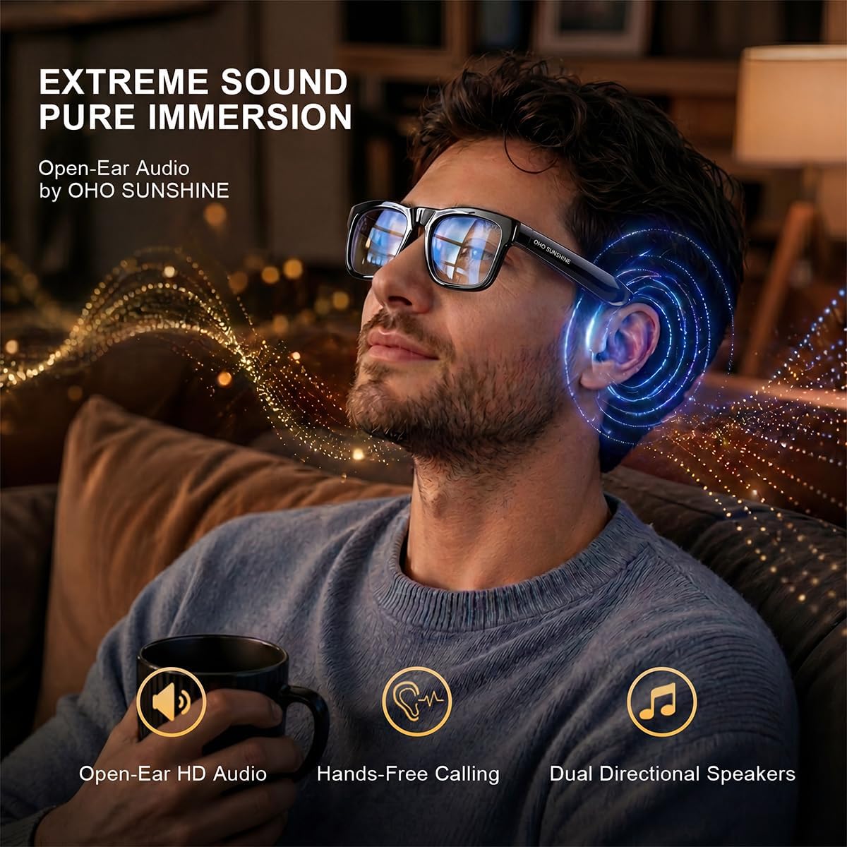 Detalle 2 de OhO sunshine AI Smart Glasses with Photochromic Z87.1 Lenses and Open-Ear Audio