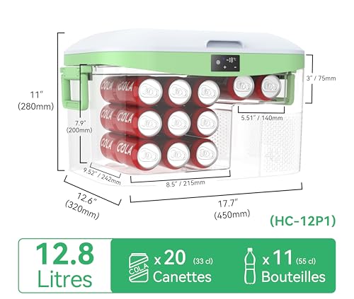 Detalle de BINGI Glacière Électrique Voiture 12,8 L : compression silencieuse et refroidissement rapide jusqu’à -18°C