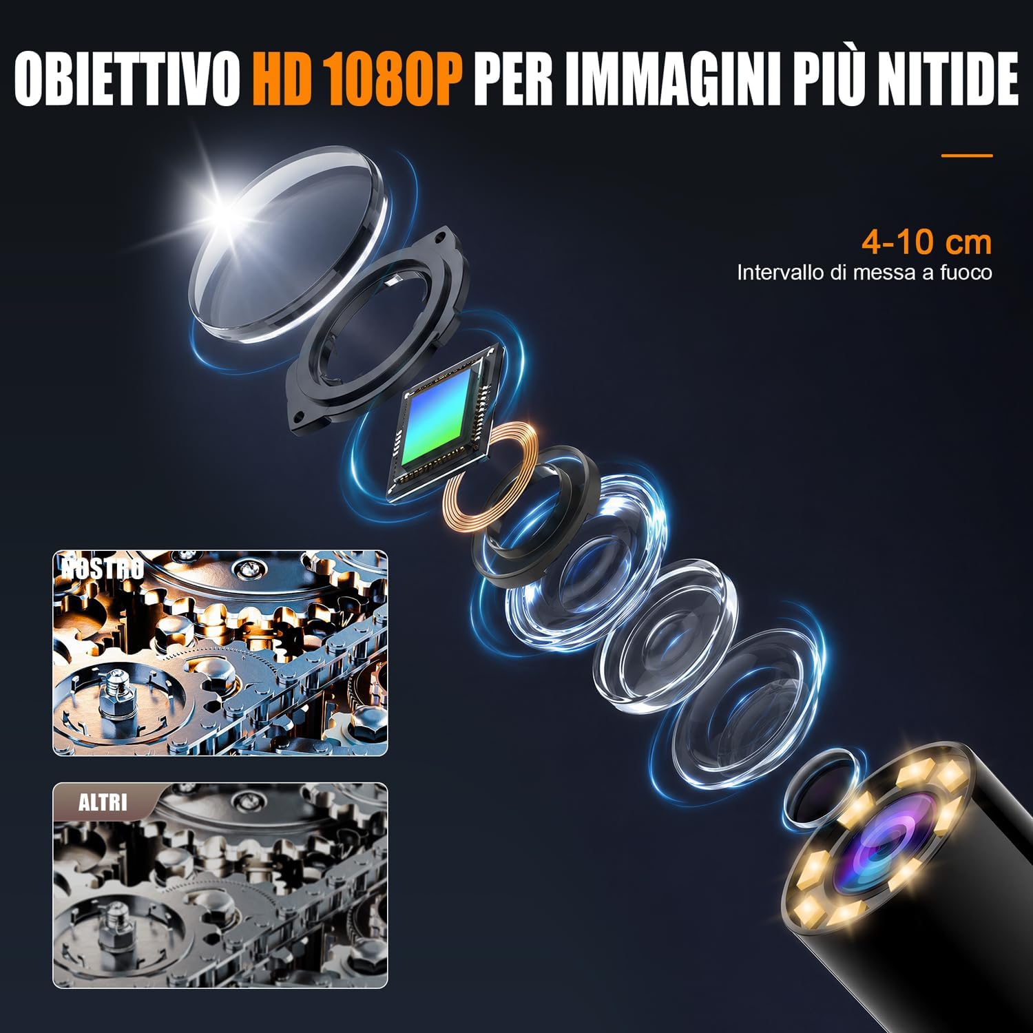 Detalle de Endoscopio Industriale SKYBASIC: Telecamera di ispezione 10 m con schermo IPS 4,3'' e LED regolabili