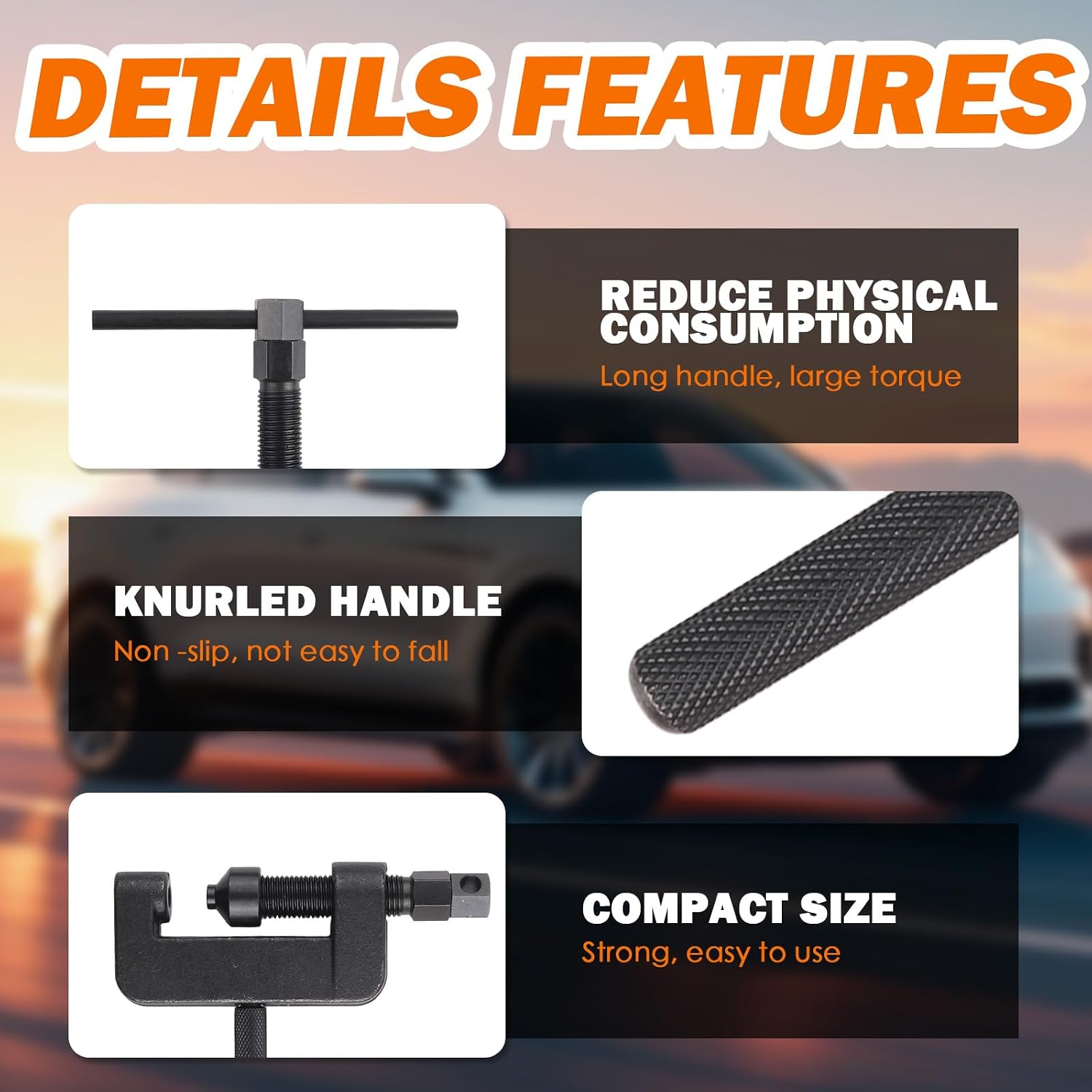Detalle de Motorcycle chain breaker tool set with three pin sizes