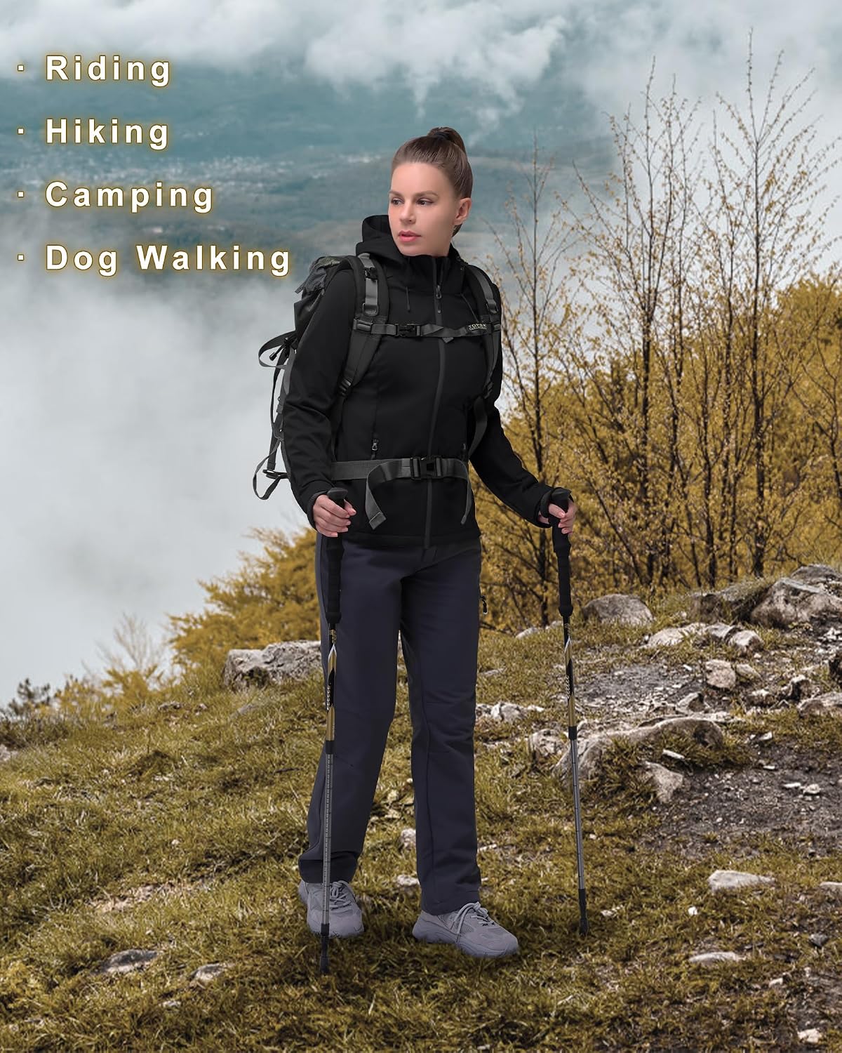 Detalle 2 de 33,000ft Damen Softshelljacke – wasserdichte, winddichte Funktionsjacke mit Kapuze für Rad, Lauf & Outdoor