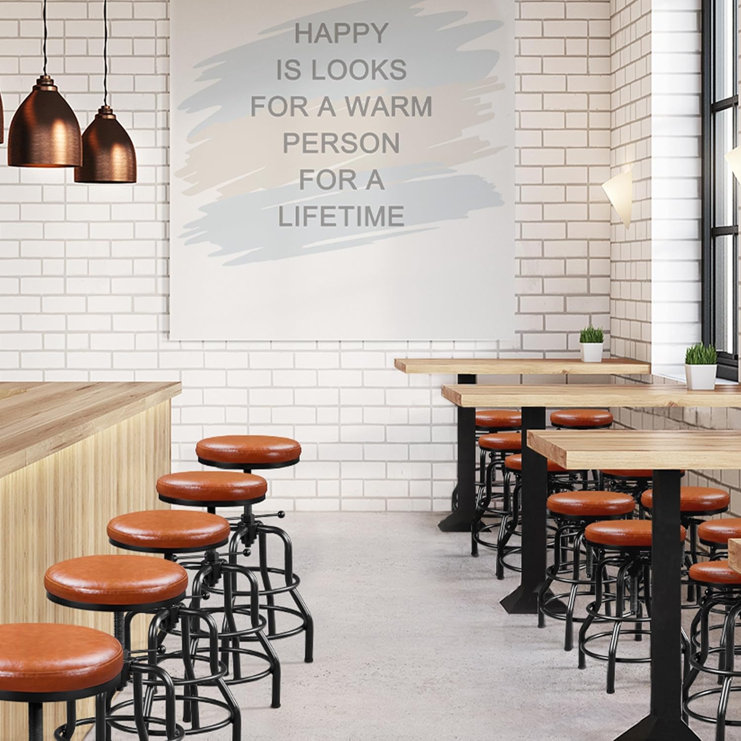 Detalle 2 de Yaheetech industrial height adjustable barstool with faux leather seat (54.5–71.5 cm)