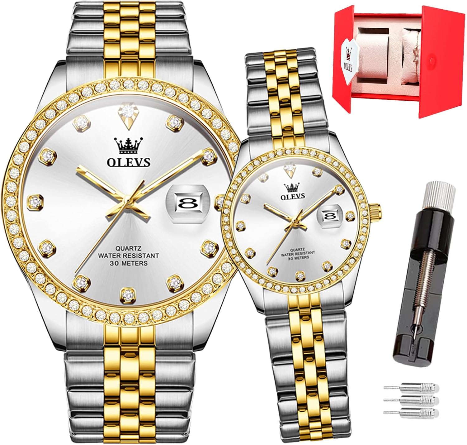 Thumbnail 6 de OLEVS Paar Uhr – romantische Analoge Quarzuhr für Damen & Herren, wasserdicht & leuchtend