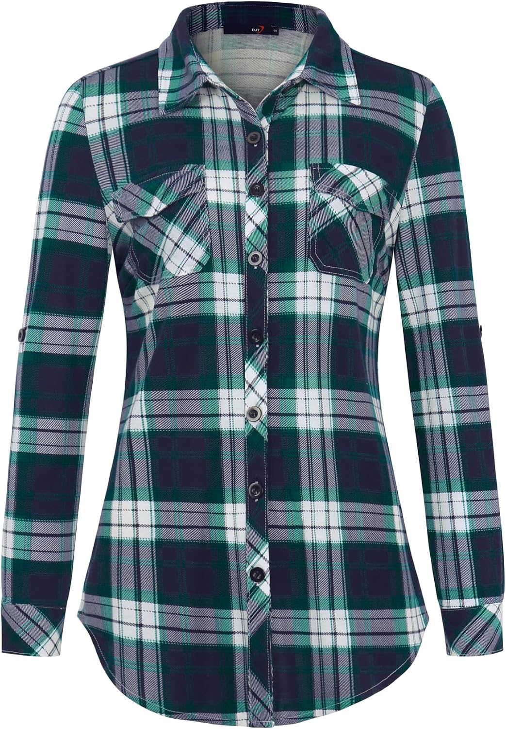 Thumbnail 1 de DJT Damen Bluse Kariert Langarm Roll-Up