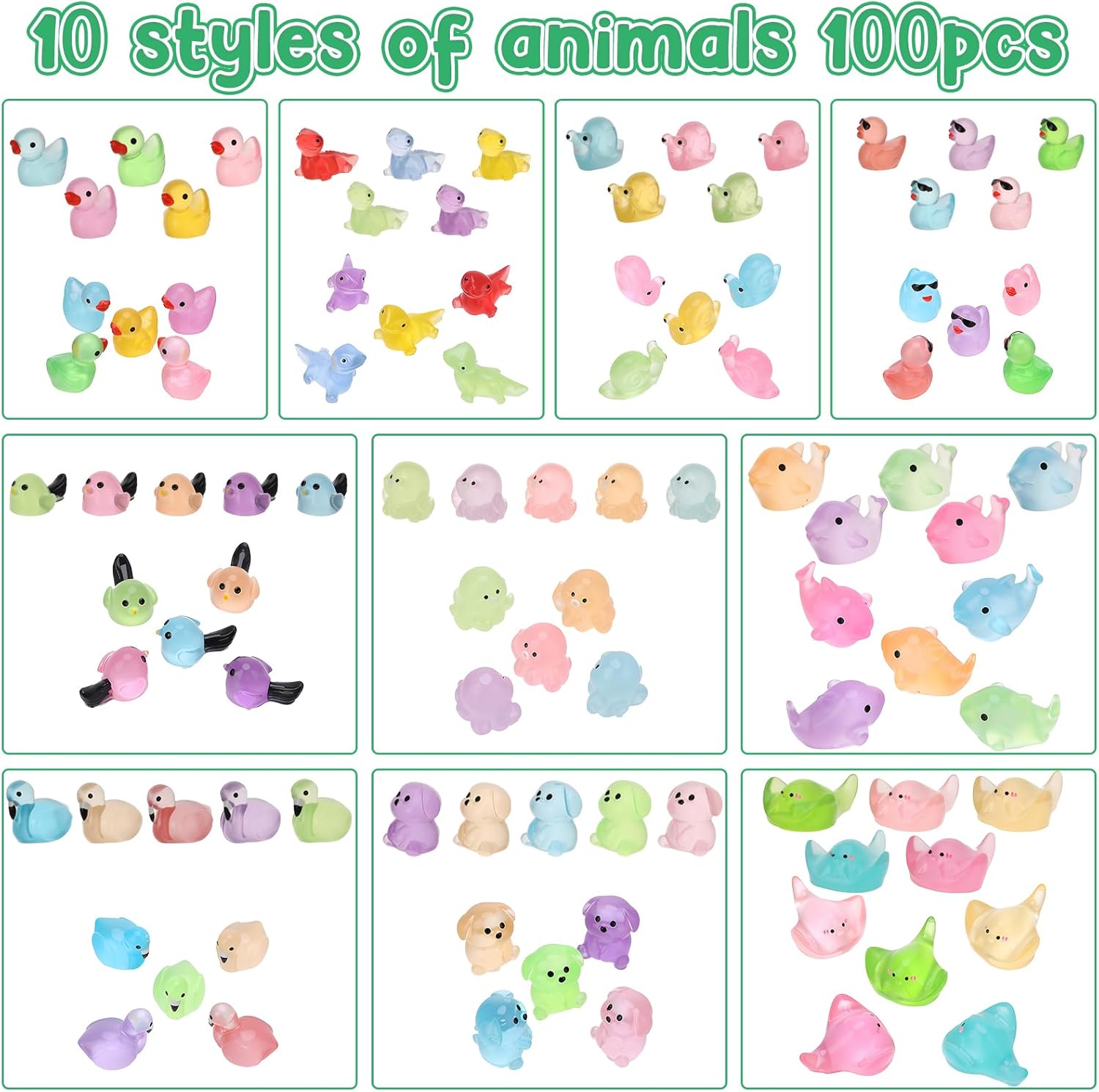 Thumbnail 2 de GSrenyu 100 Mini Luminous Resin Animals (10 Styles) for Aquarium, Fairy Garden & Dollhouse Decor