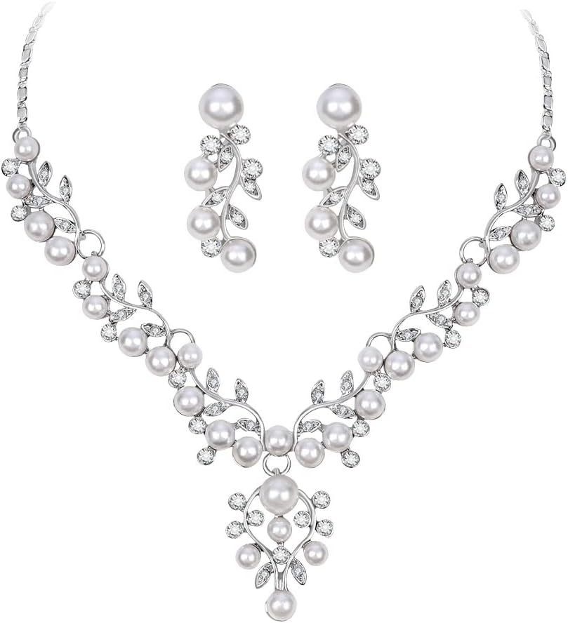Detalle de Cangall Braut Schmuckset für Damen mit Strass Kristall – Halskette mit Anhänger & Ohrstecker