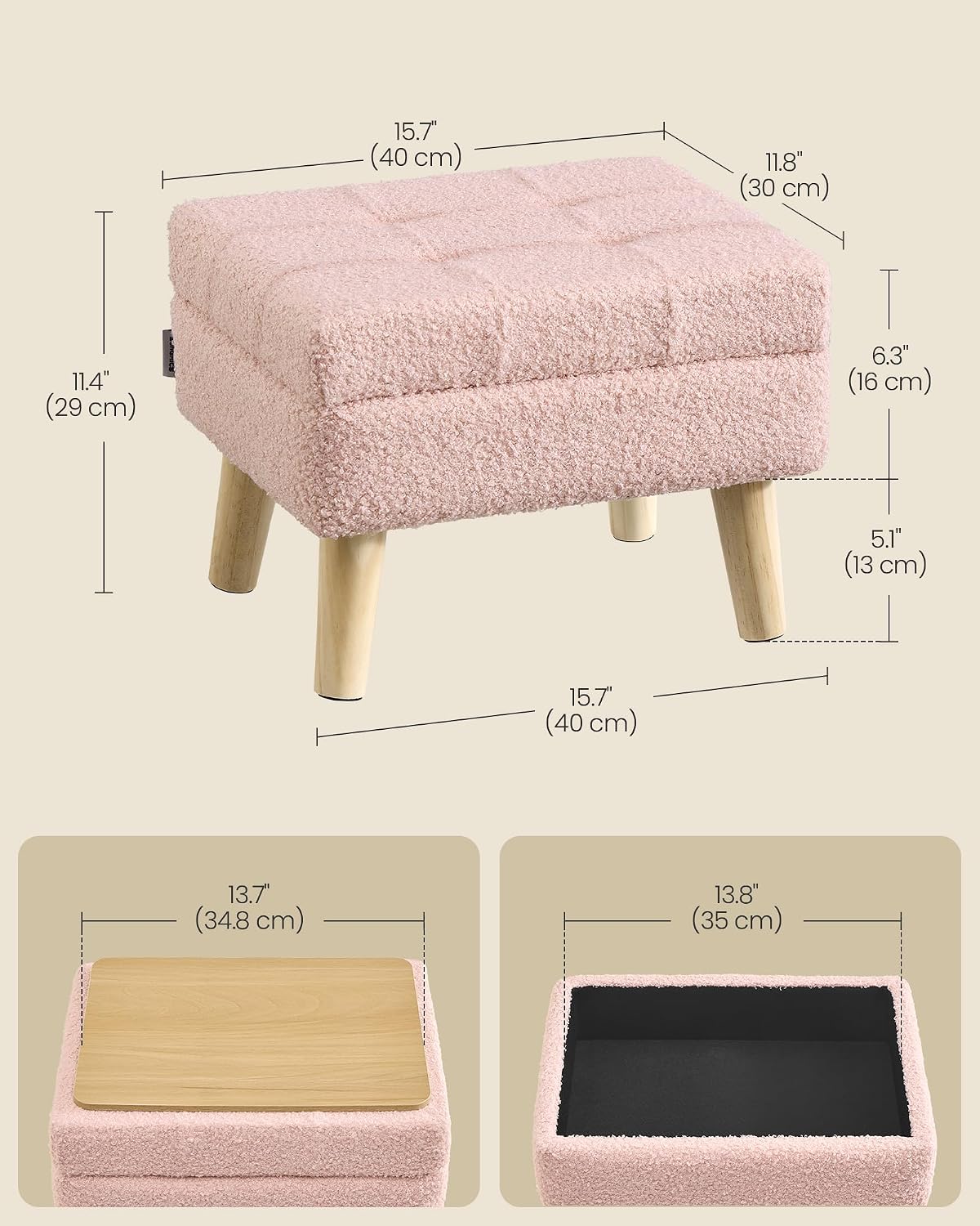 Detalle 2 de SONGMICS Footstool Ottoman, 15.7 Inches