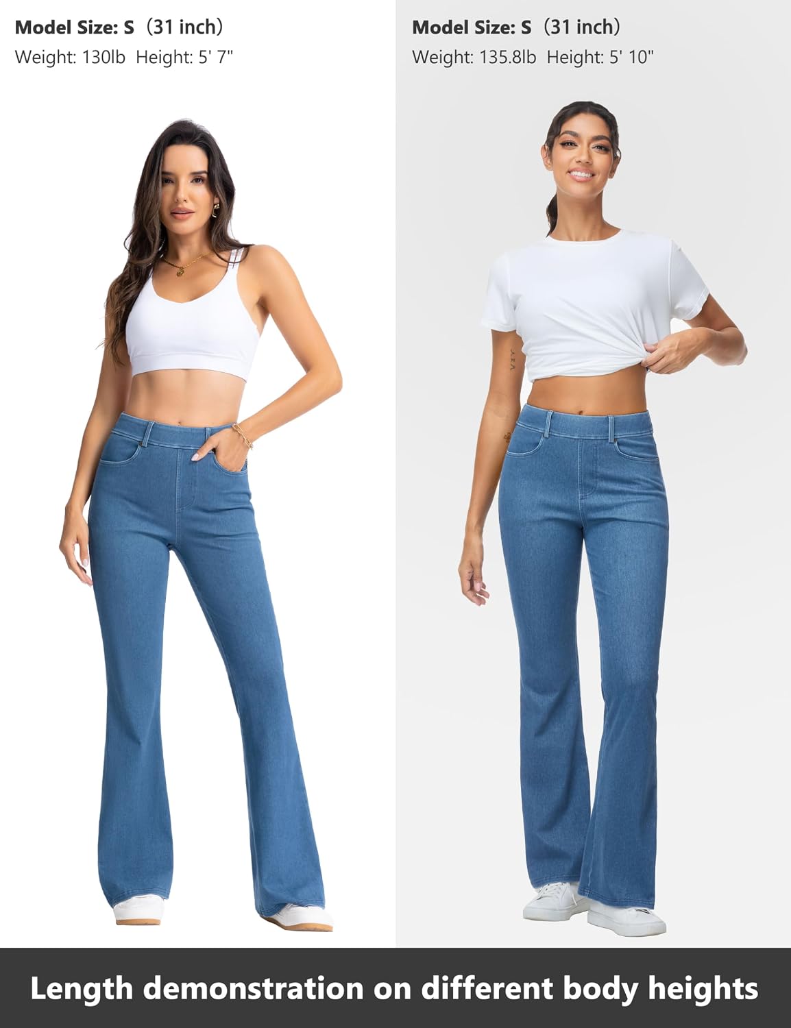 Detalle 2 de THE GYM PEOPLE Women's Wide-Leg Flared Jeans, High-Waist Stretch Denim