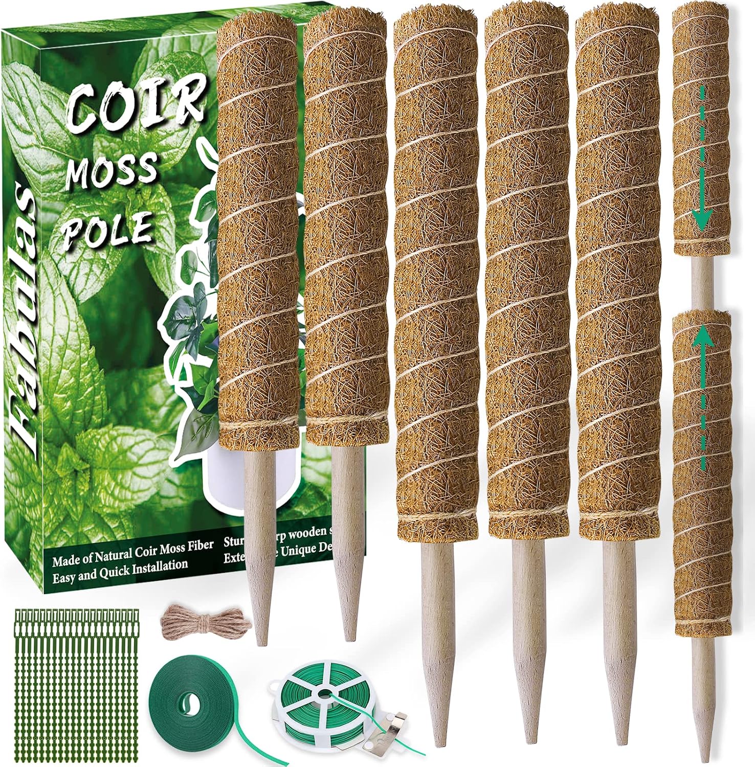 Detalle de Fabulas Moss Pole 58.7-Inch Coir Plant Support Set, 5-Pack with PVC Core