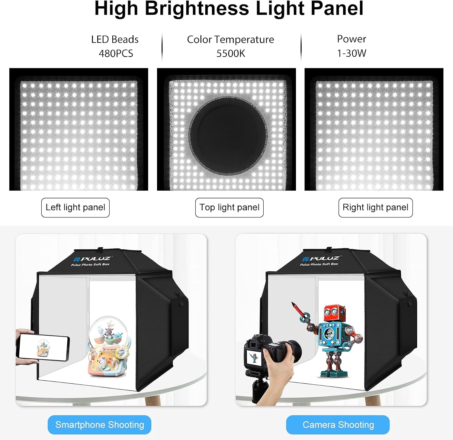 Thumbnail 3 de PULUZ 40cm Light Box & Softbox for Photography – Multi‑angle mini studio with 480 LEDs