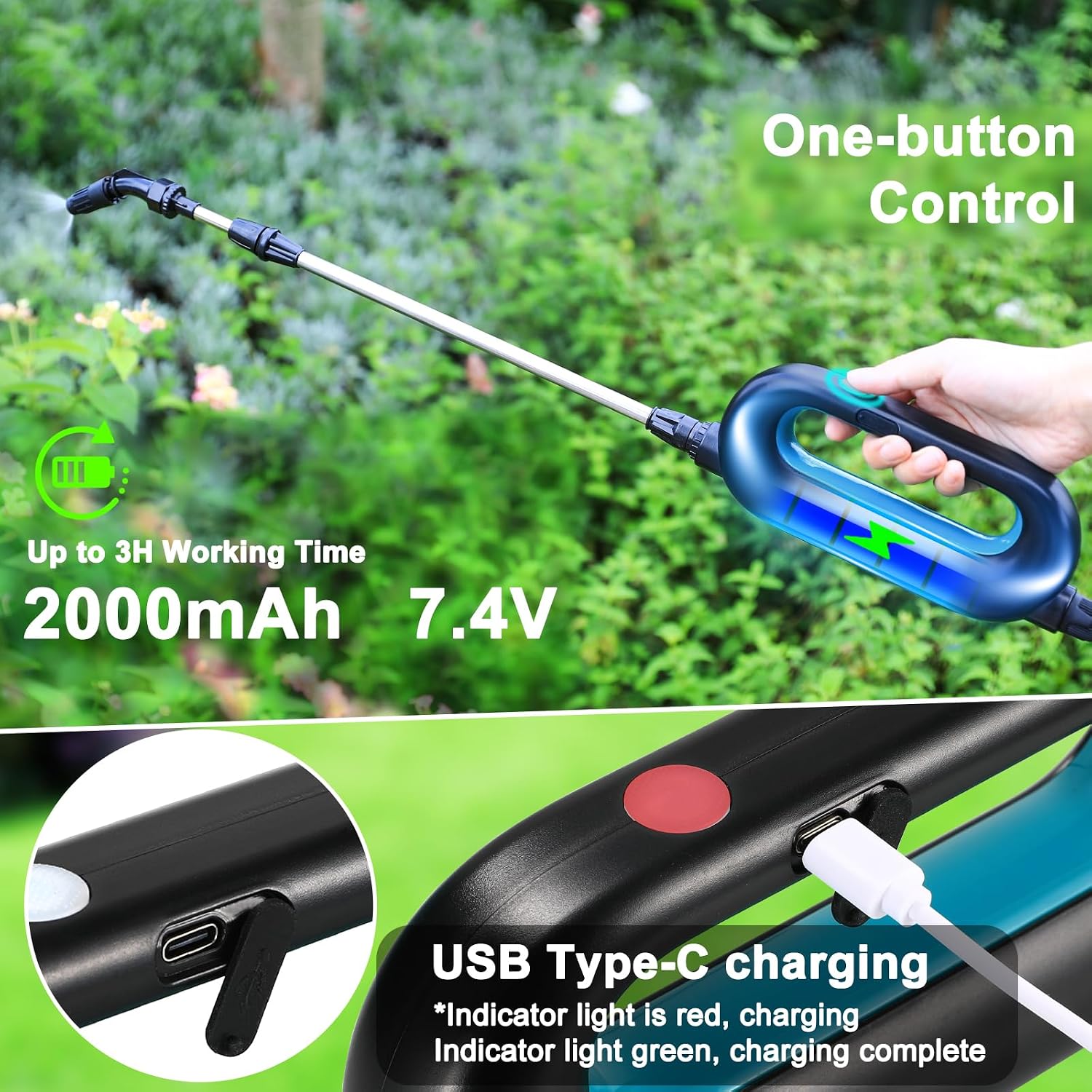 Thumbnail 2 de TLGREEN 5L Electric Garden Sprayer — 7.4V, 3 Adjustable Nozzles, USB Rechargeable, Telescopic Wand