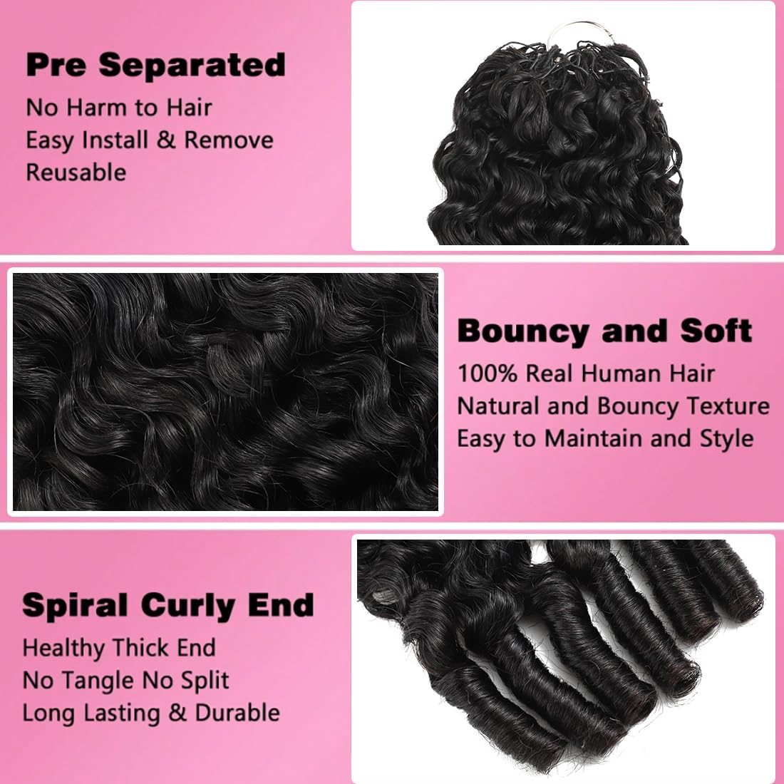Thumbnail 6 de Human Crochet Hair 20 Inch Burmese Curly, 60g Bundle — Knotless, Pre-Separated, Lightweight & Reusable