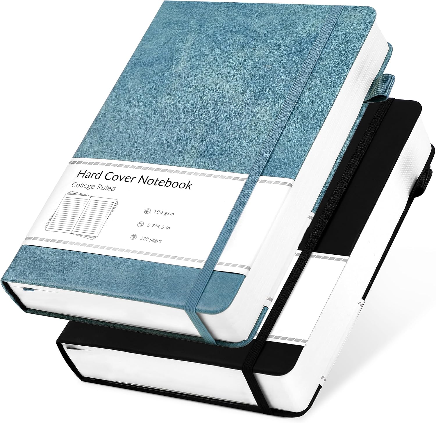 Detalle de CAGIE A5 Lined Hardcover Journals, 2-Pack, Black and Blue, 100 GSM Paper