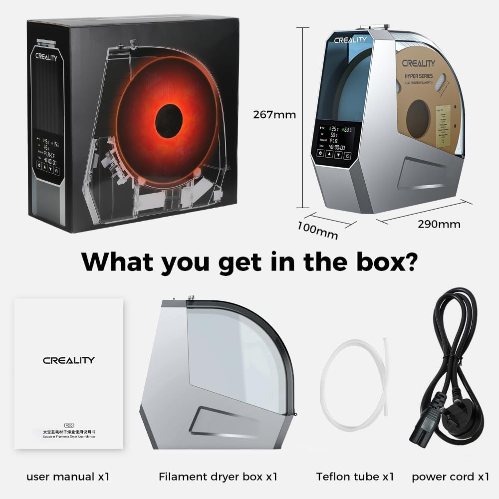 Thumbnail 6 de Creality Official Space PI Filament Dryer for 1kg spools (built-in fan, 110W PTC heater, one-key presets)