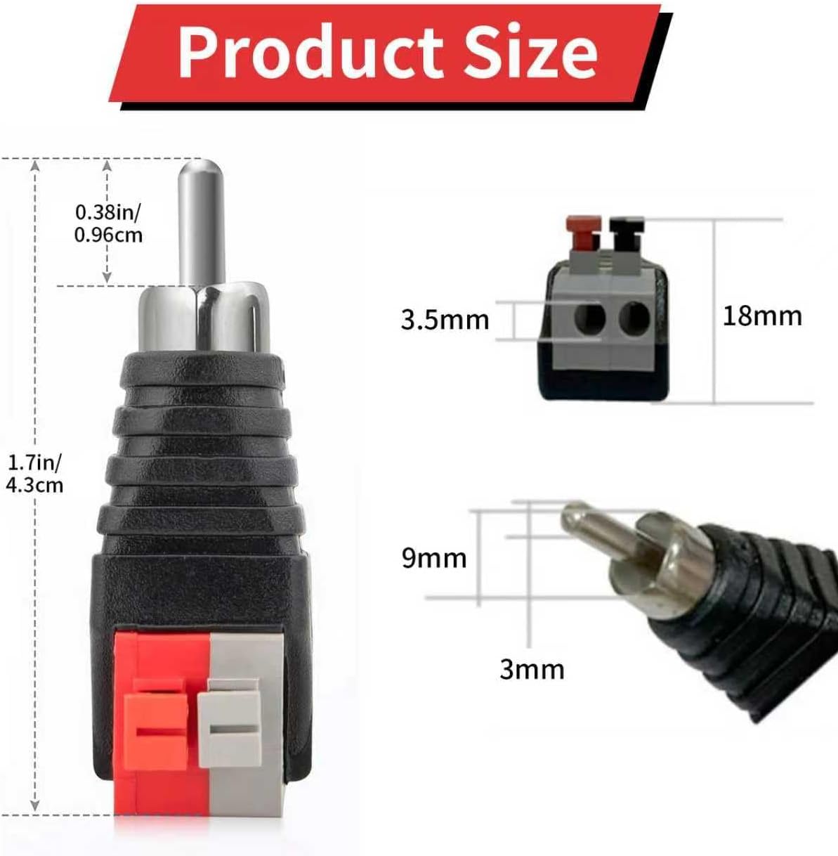 Thumbnail 2 de RCA to Speaker Wire Adapter 2 Pack – Spring Press Terminal Block, Solderless, for CCTV and Home Theatre