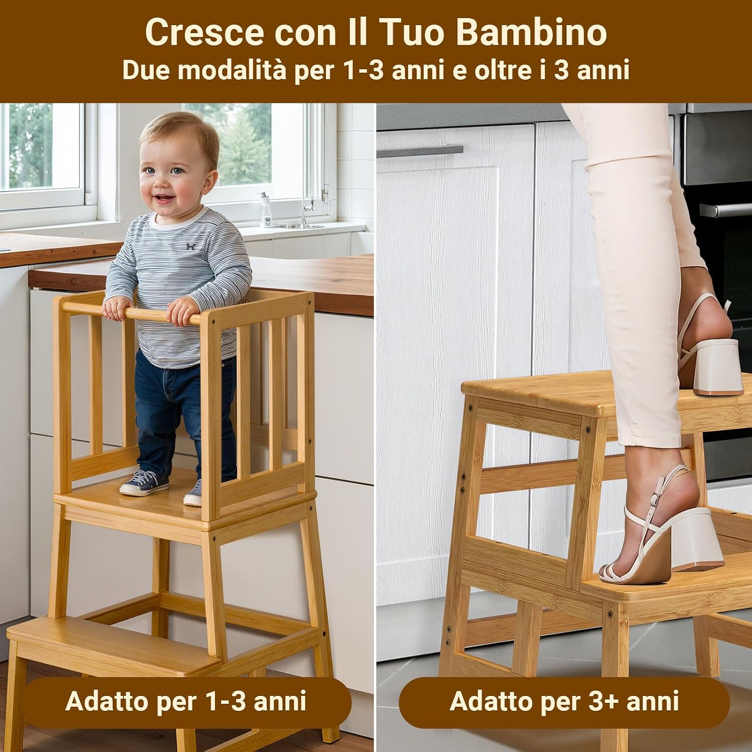Detalle de COSYLAND Torre Montessoriana Bambini – Torretta A a forma di 'A' in Bambù Naturale
