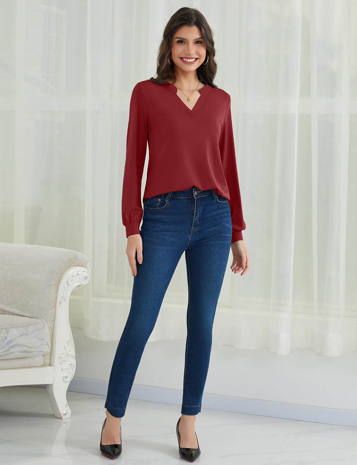 Thumbnail 4 de Beluring Langarmshirt Damen Elegant V-Ausschnitt