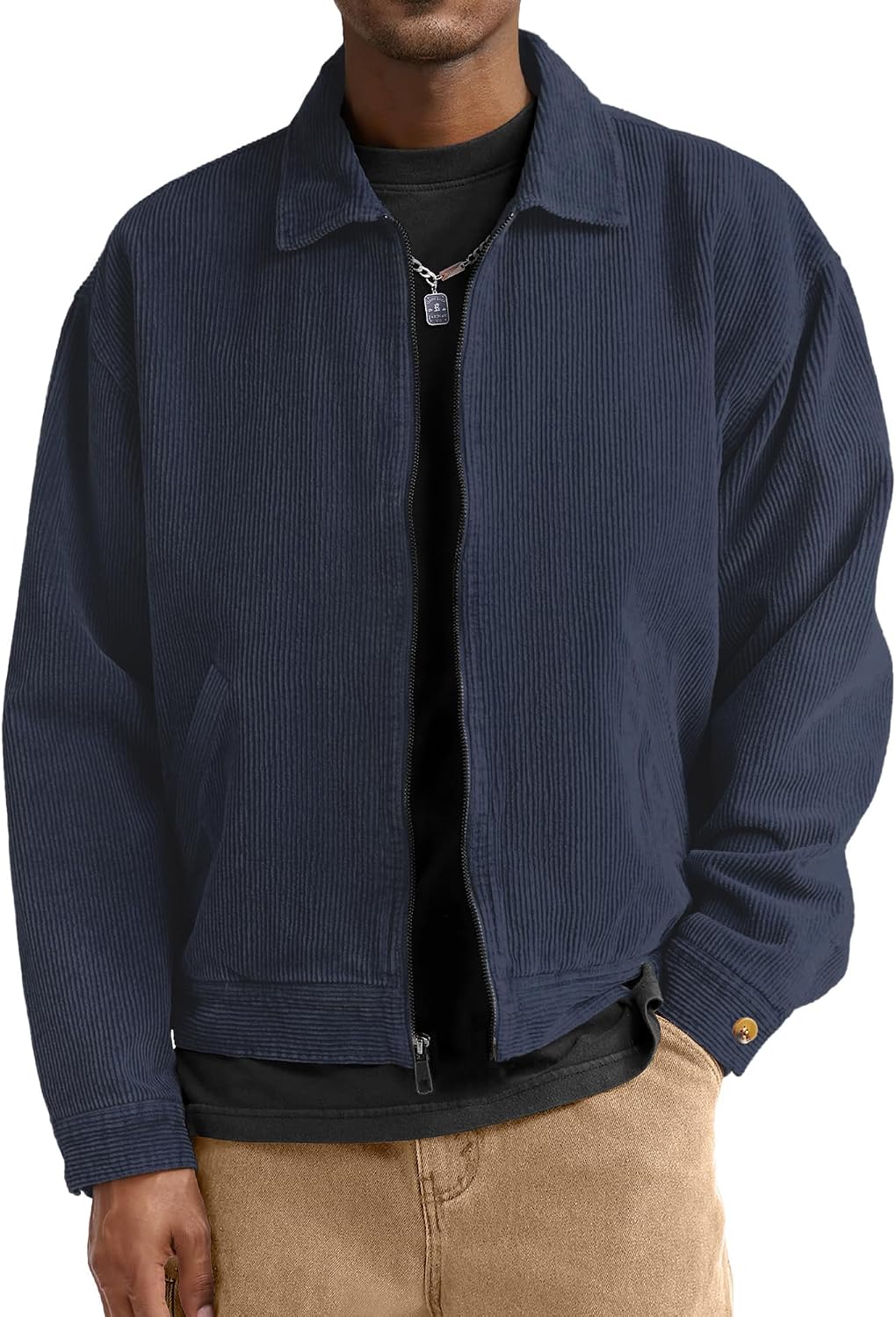 Detalle de Comdecevis Men's Corduroy Bomber Jacket