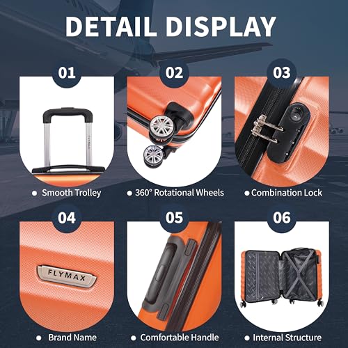 Thumbnail 2 de FLYMAX 55x40x20 Ryanair Cabin Bag Hand Luggage Lightweight 40L Suitcase (2.5kg) – Orange