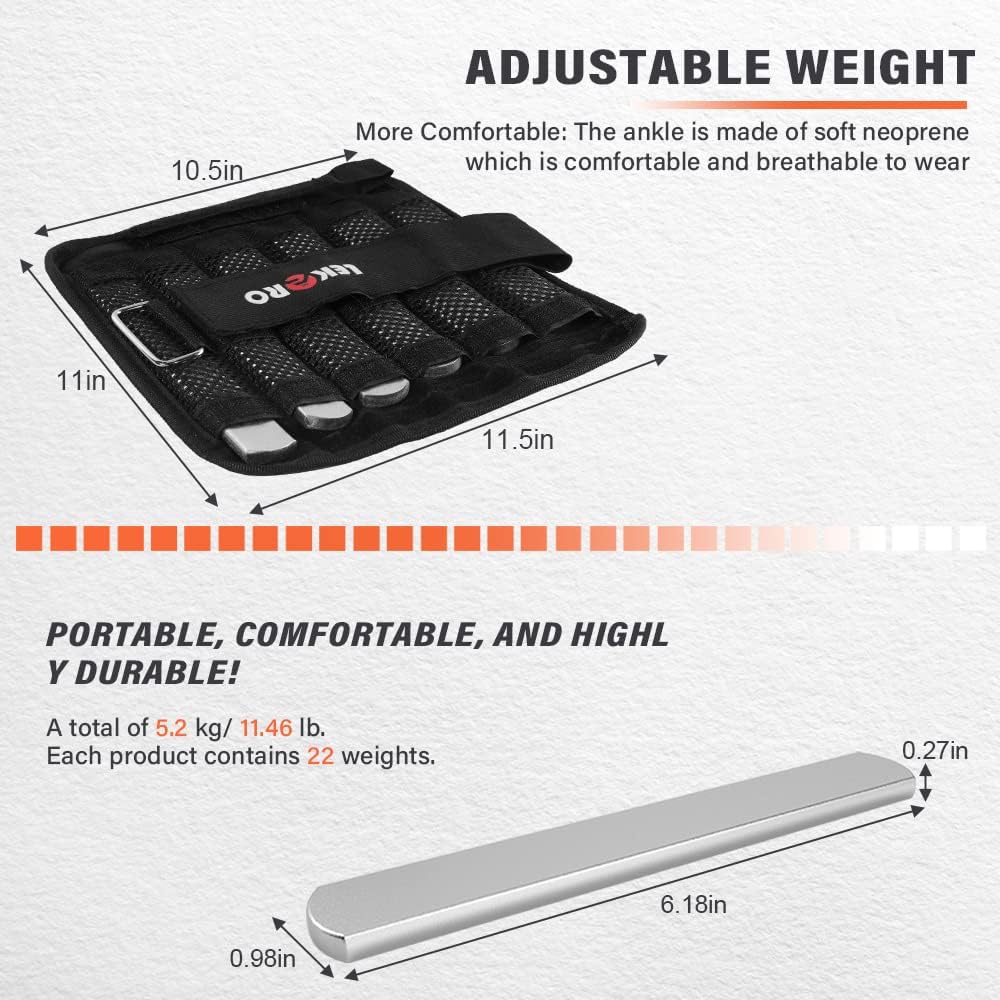 Thumbnail 2 de LEKÄRO Wrist Ankle Weights with Removable Steel Bars – Adjustable 1 Pair, 2.0 kg Total