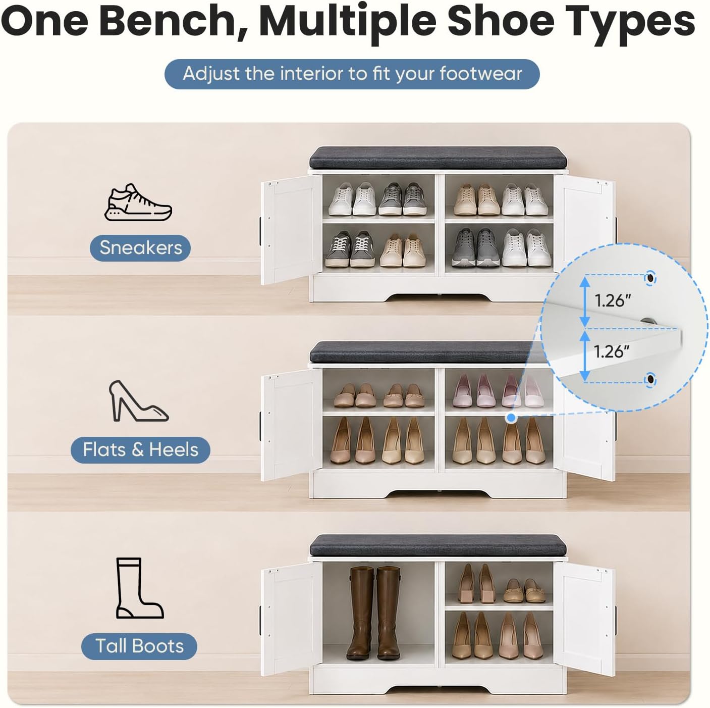 Detalle de NEWBULIG Shoe Storage Bench, 39.4-inch