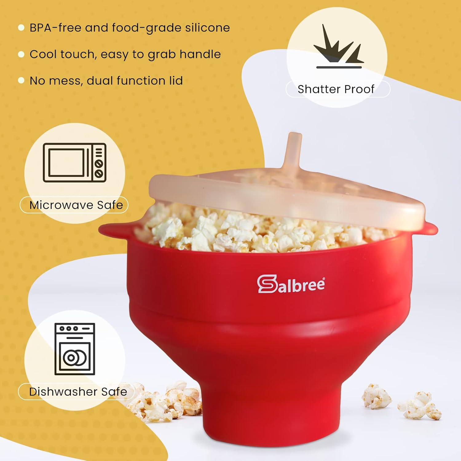 Thumbnail 4 de The Original Salbree Collapsible Silicone Microwave Popcorn Popper Maker (Aqua) — Microwavable Bowl for Up to 16 Cups