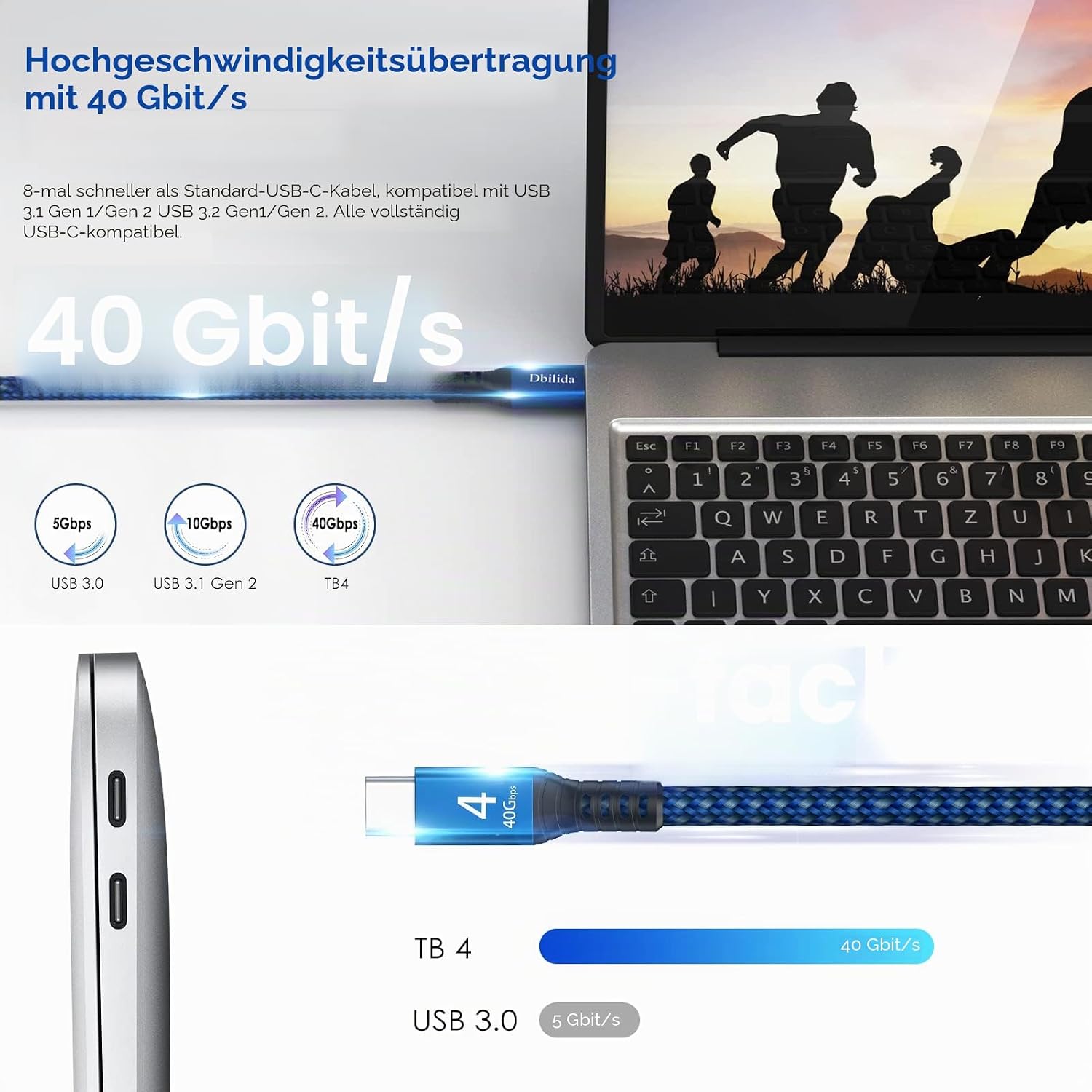 Detalle 2 de Dbilida 240W Thunderbolt 4 Kabel 1M