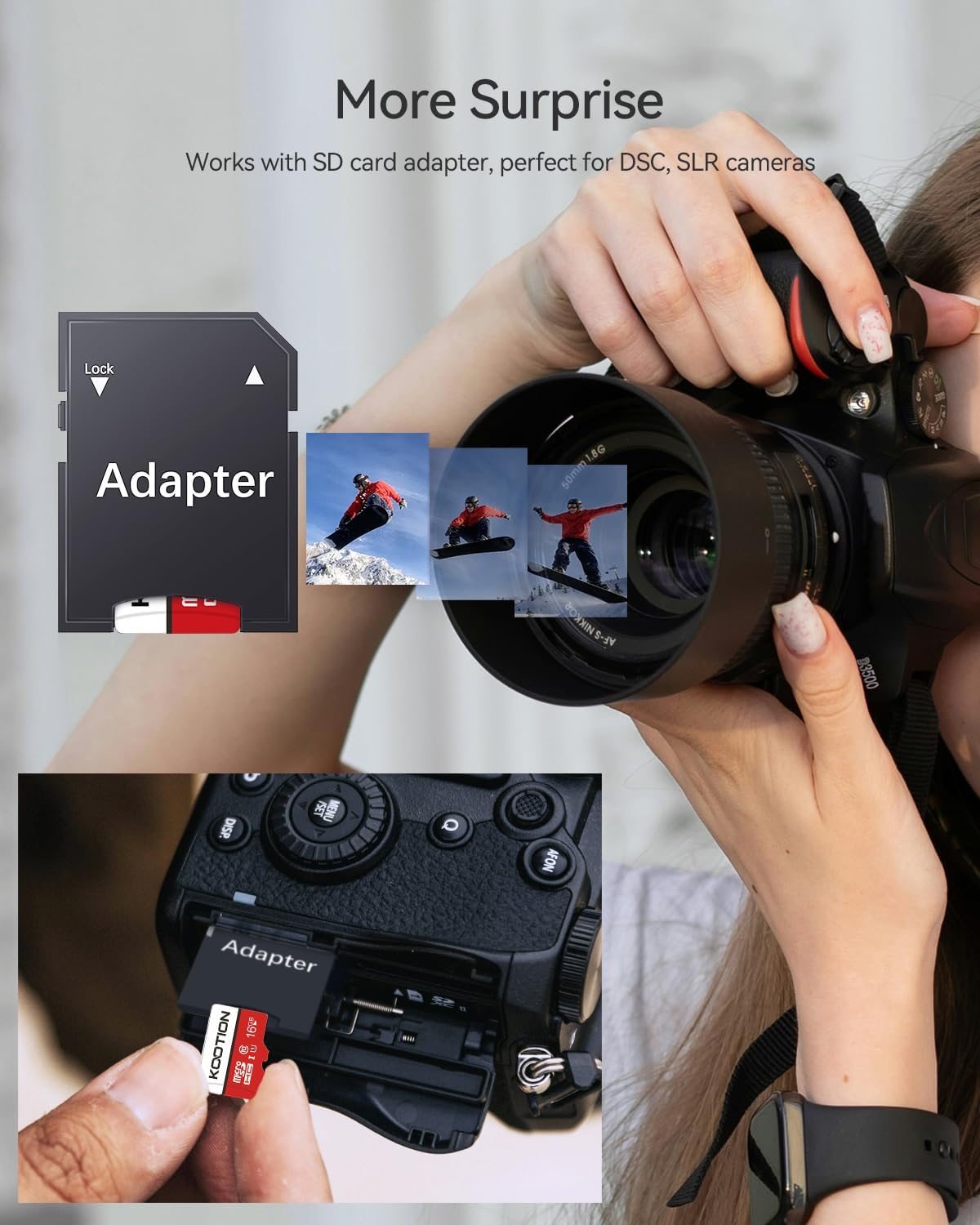 Detalle de KOOTION 3-Pack 16GB microSDXC Class 10 UHS-I (U1) memory cards with SD adapter – for dash cams, phones and more