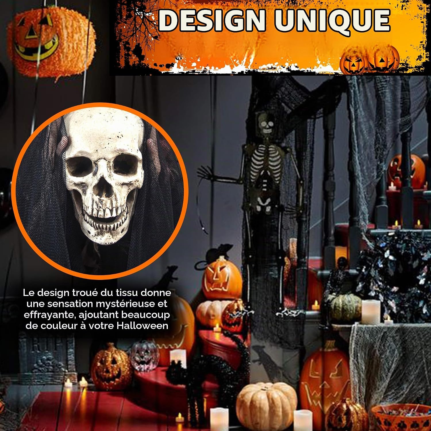 Detalle de DealKits Halloween-decoratiestof in zwart katoen voor ramen en deuren