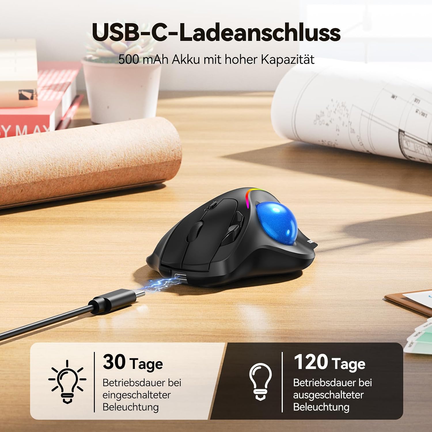 Thumbnail 4 de TECKNET Trackball Maus 3-Geräte-Verbindung