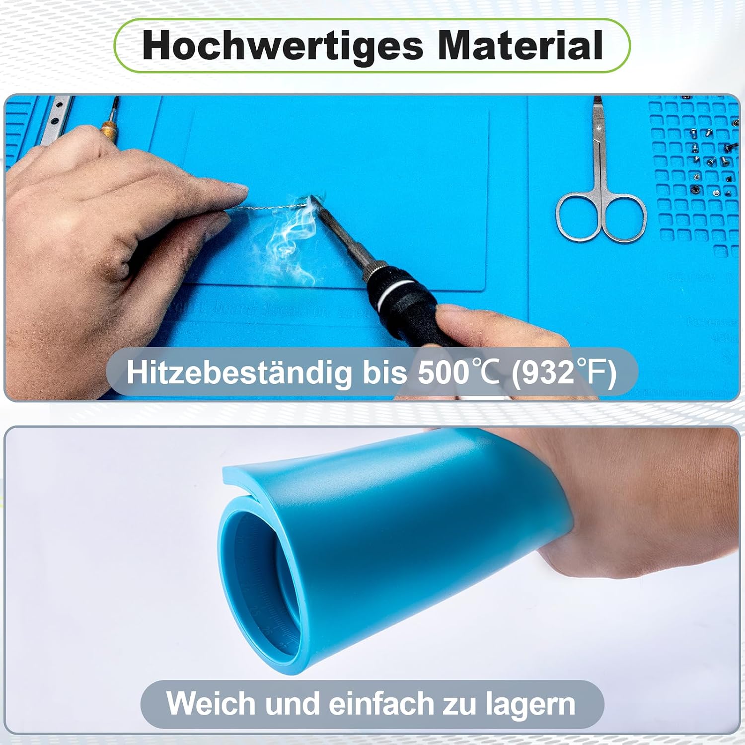 Detalle de Spurtar Lötmatte aus Silikon, 500℃ hitzebeständig – 45 x 30 cm Reparaturunterlage für Löten & Elektronik