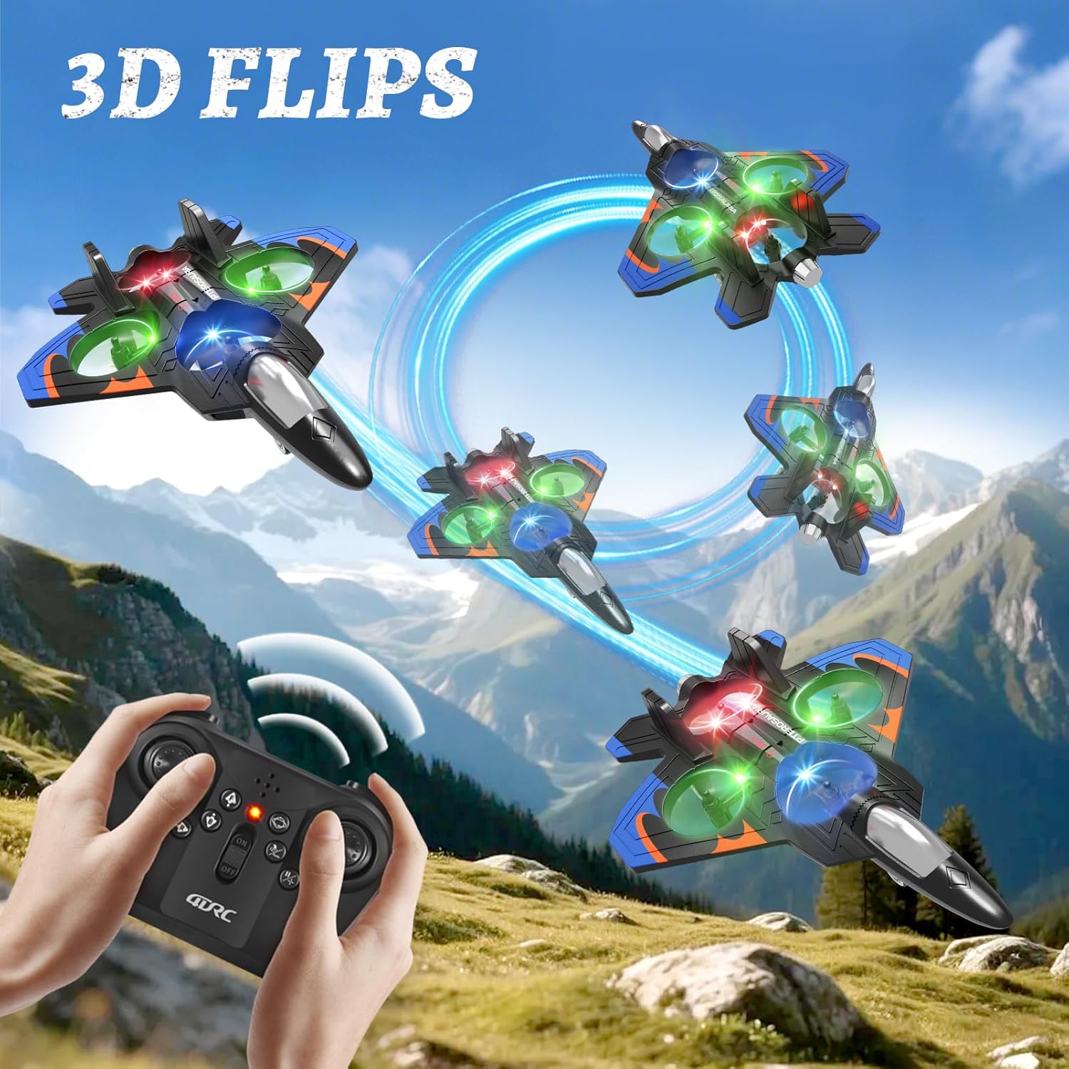 Thumbnail 1 de Tubokoro Foam Remote Control Fighter Jet RC Airplane with LED Lights, 360° Flips & 1-Key Takeoff/Landing