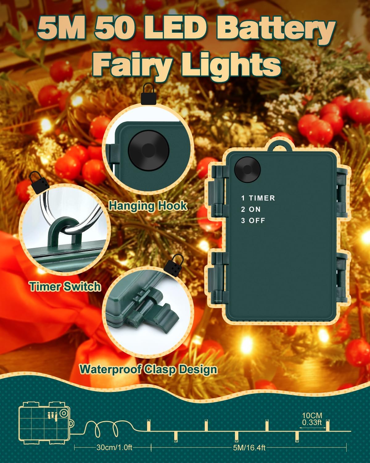 Detalle 2 de Dalugo 5m battery string lights, 50 LEDs