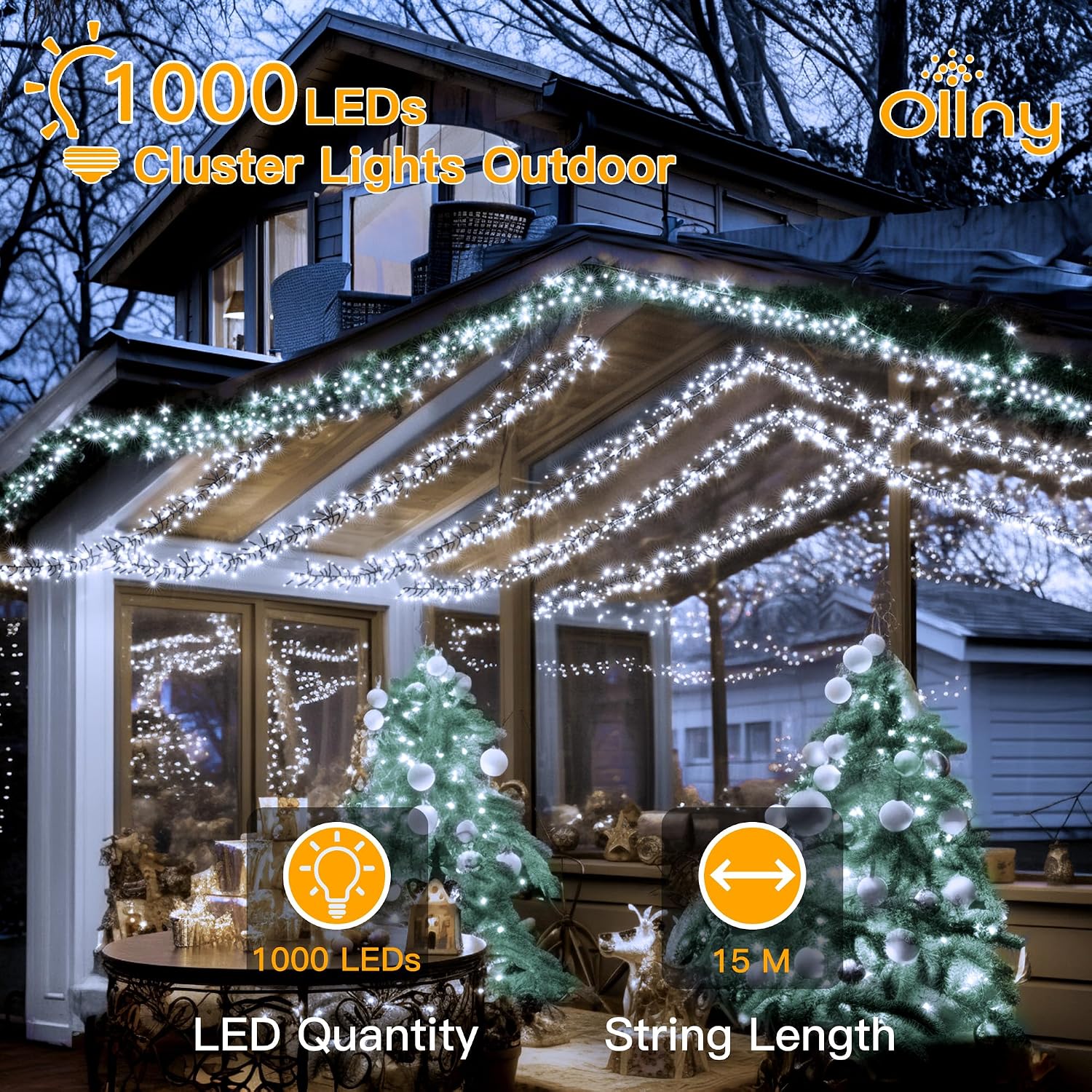 Thumbnail 1 de Ollny Outdoor Cluster Christmas Lights 15m, 1000 LEDs 🎄