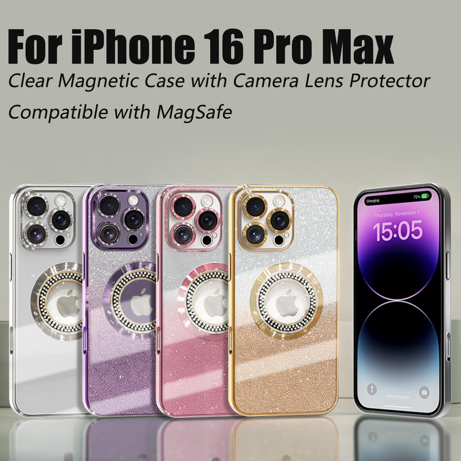 Thumbnail 6 de Misscase for iPhone 16 Pro Max Magnetic Glitter Case with Full Protection