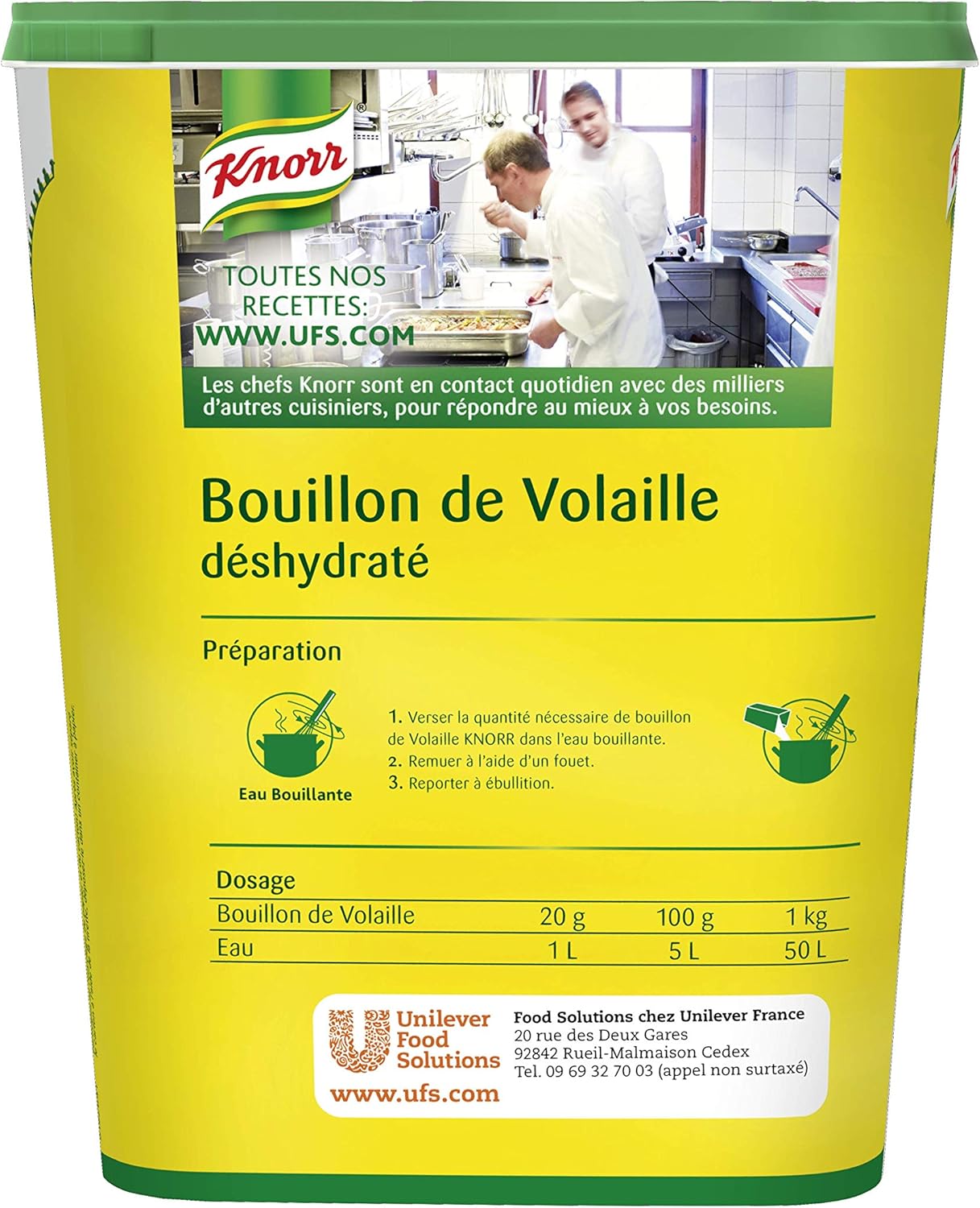 Detalle 2 de Knorr Bouillon de Volaille Déshydraté 1 kg – Lot de 2, dissolution instantanée