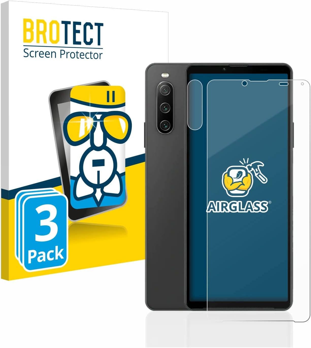 Detalle de brotect Pellicola Protettiva Vetro per Sony Xperia 10 IV (Fronte+Fotocamera) 3 Pezzi – Durezza 9H, AirGlass