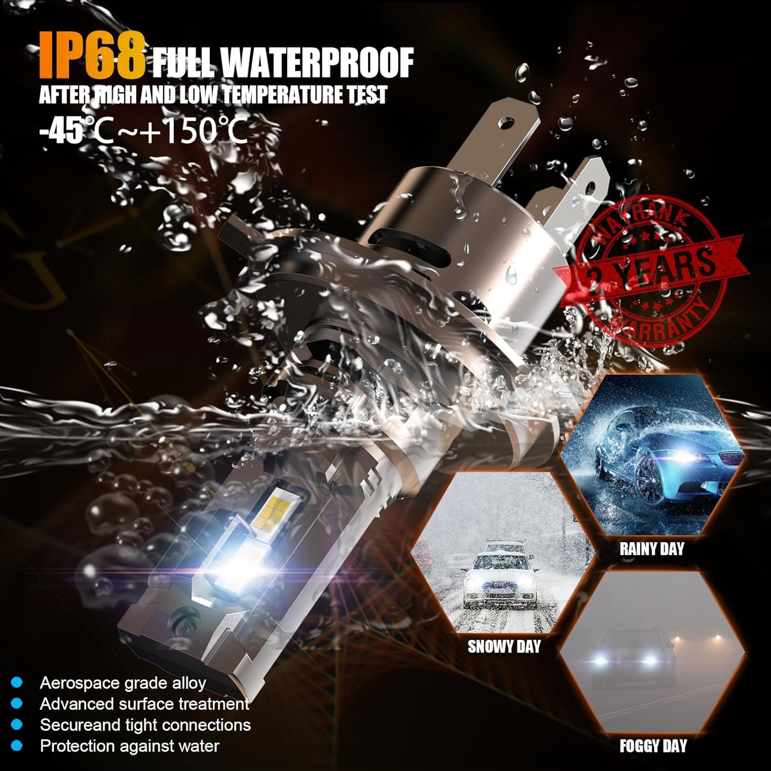 Thumbnail 5 de WAIXINGREN H4 LED Headlight Bulbs (120W, 32000LM, 6500K) with Fan, Plug & Play, Pack of 2