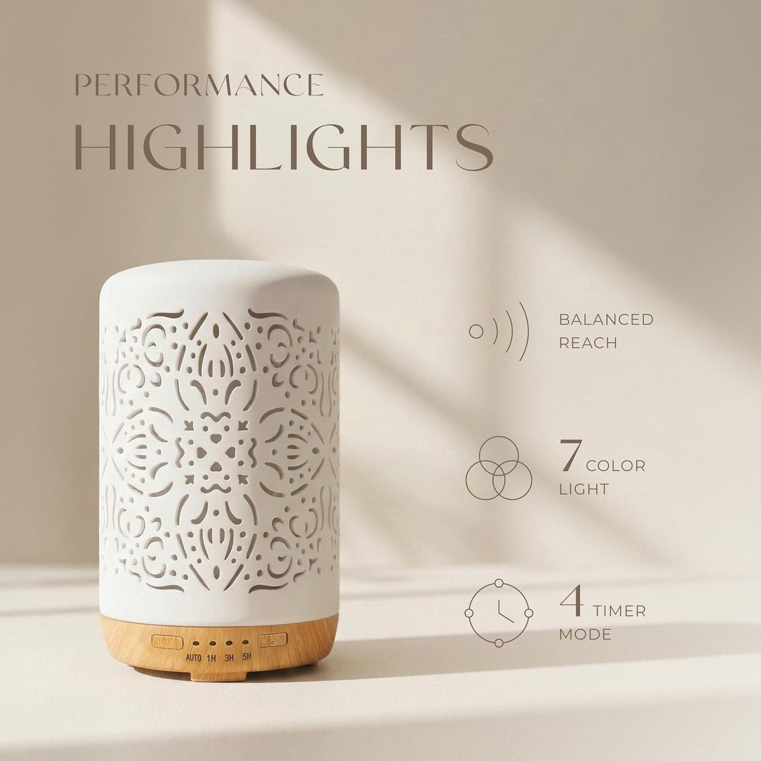 Thumbnail 3 de Earnest Living Diffusor für ätherische Öle (weißer Keramik-Diffusor, 250 ml) mit Timer, Nachtlicht & Auto-Off